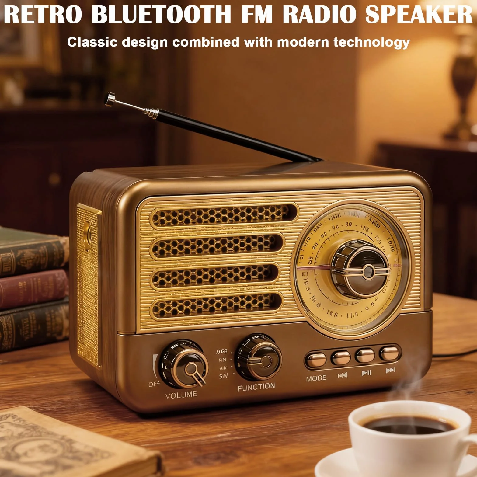 Radio Retrò Bluetooth 5.3 AM/FM/SW Baule, Radio da Cucina Piccola con USB/TF/AUX, Antenna Telescopica