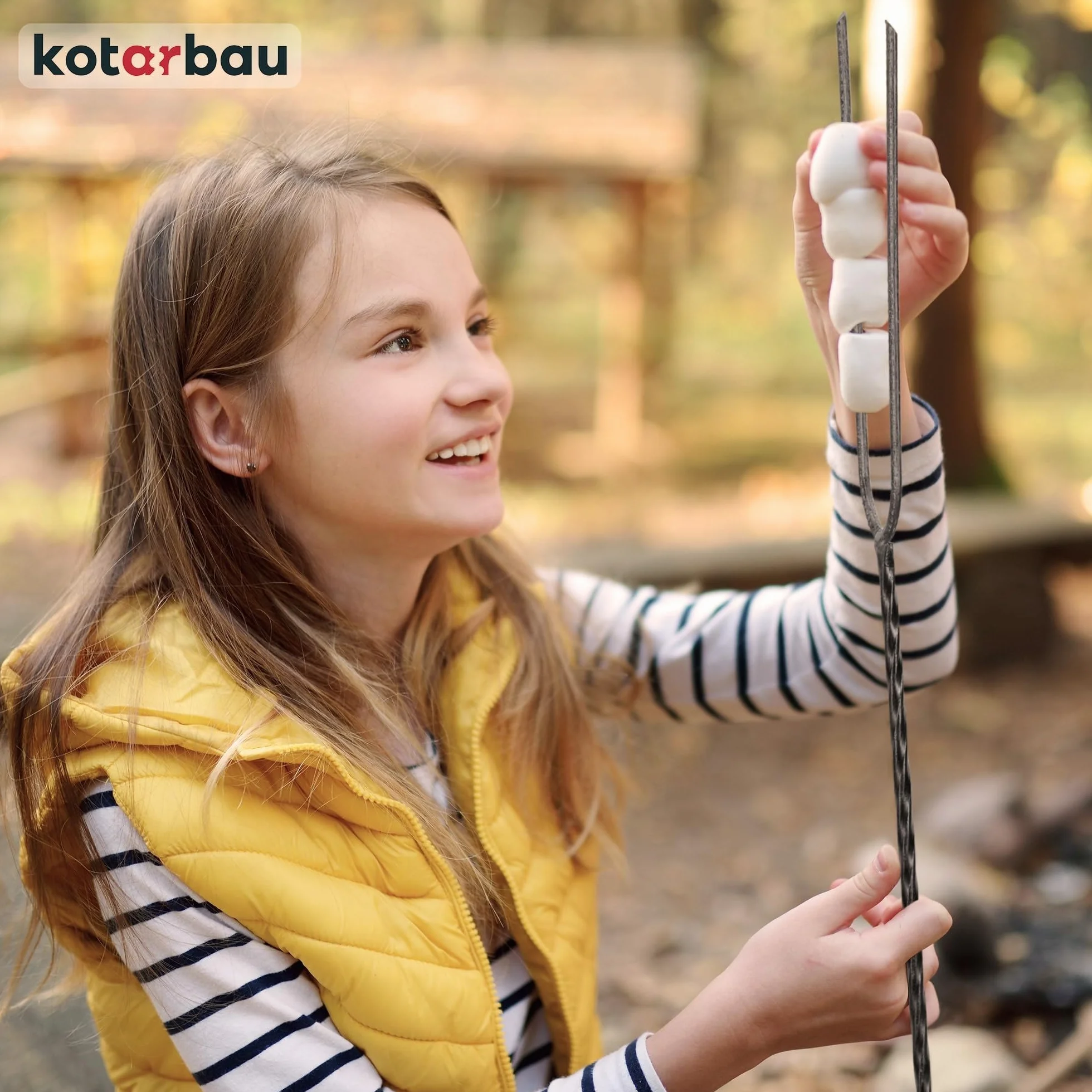KOTARBAU® Set 10 Pezzi Spiedini Per Barbecue - Acciaio - 100 cm - Forchettone Barbecue - con Manico in Legno - Fuoco - Ergonomico - Resistente