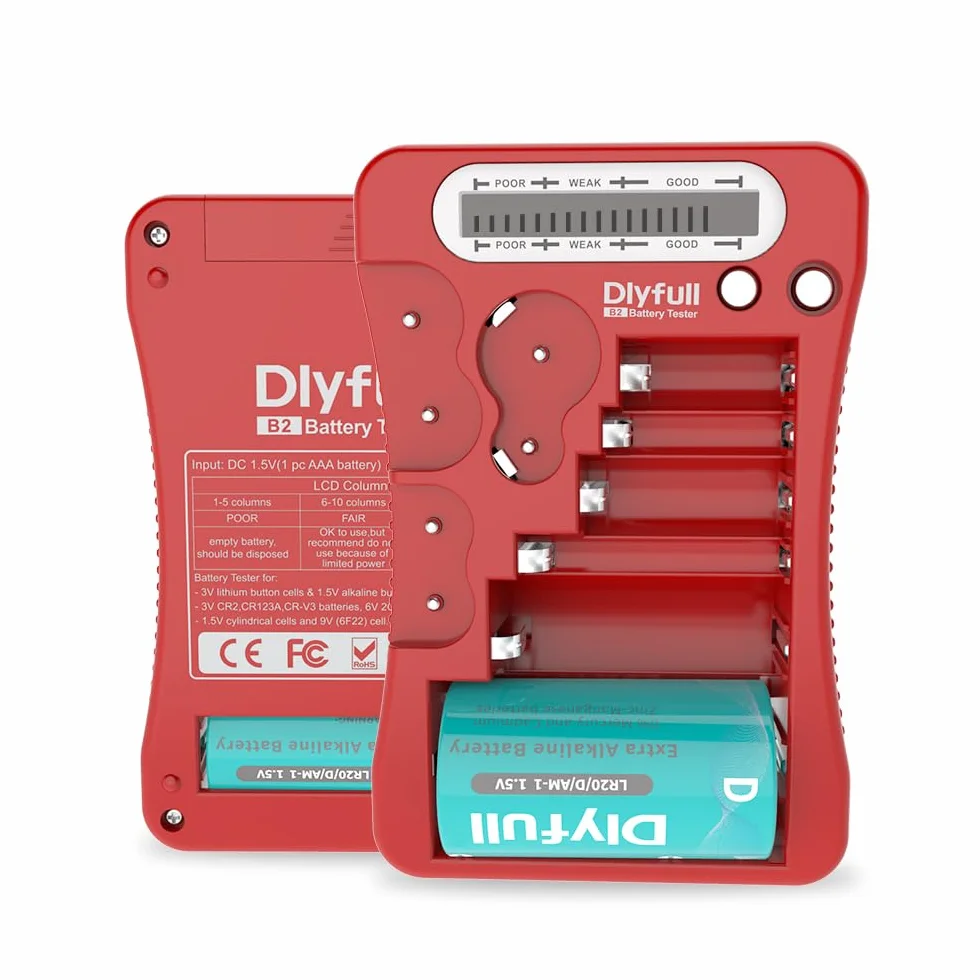 Dlyfull LCD Tester Batterie Universale per AA AAA C D 9V CR123A CR2 CRV3 2CR5 CRP2 Volt Checker Rosso