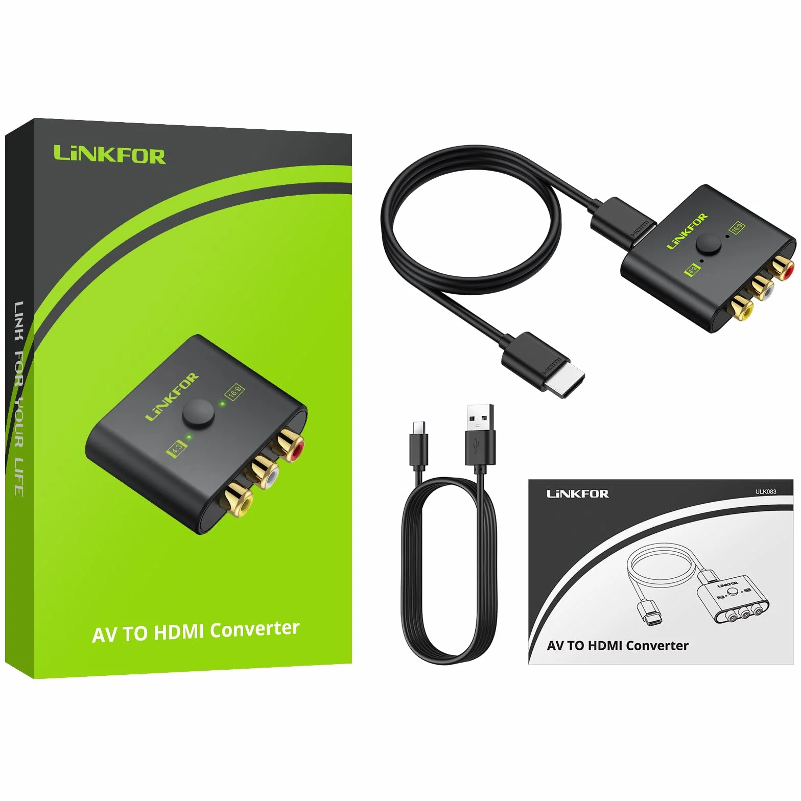 LiNKFOR Convertitore AV a HDMI 1080P Adattatore RCA con Cavo HDMI per Wii PS1 PS2