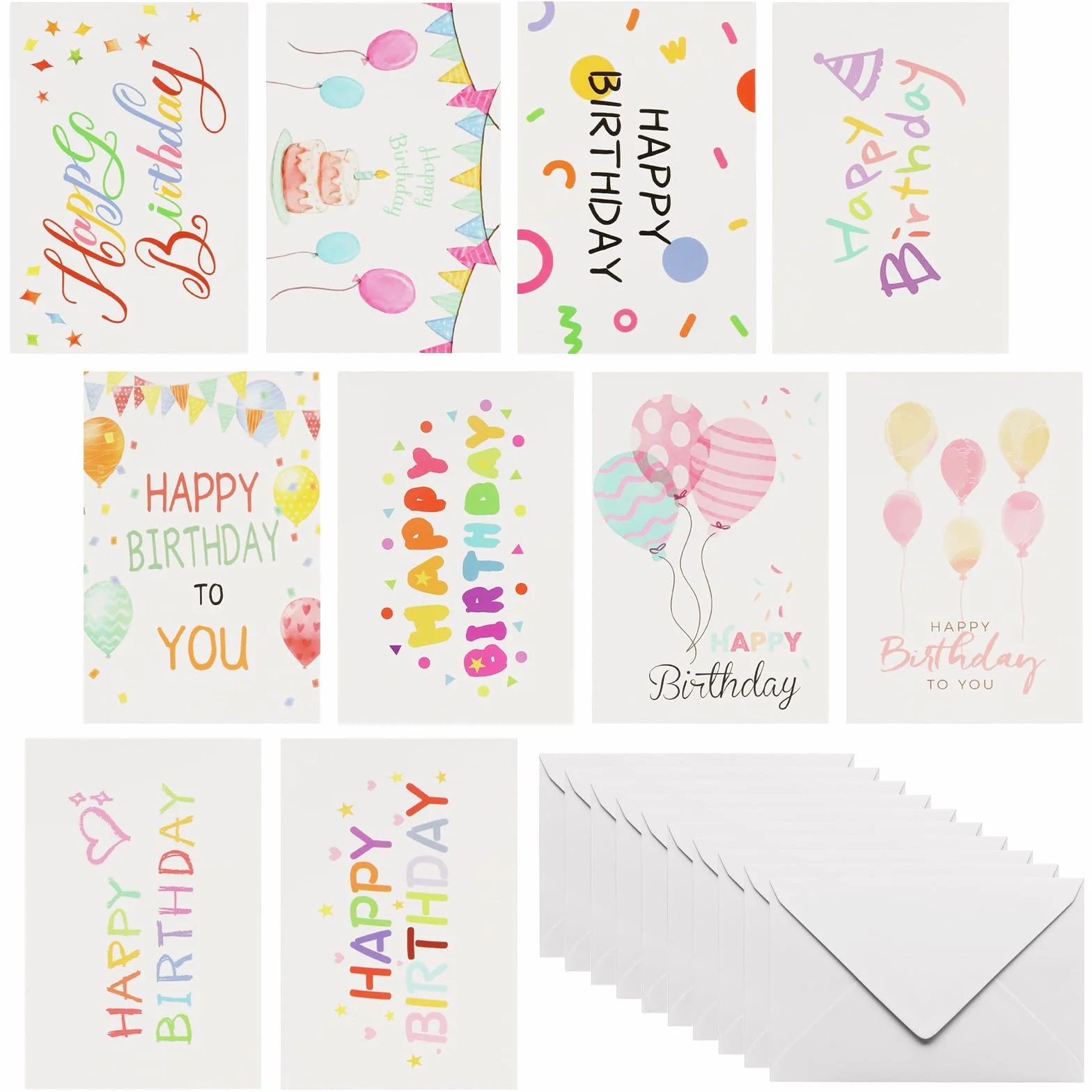 Set di 10 Biglietti di Auguri Compleanno Bianco con Buste, Carte Fiorite per Donna Uomo, Anniversario, Laurea