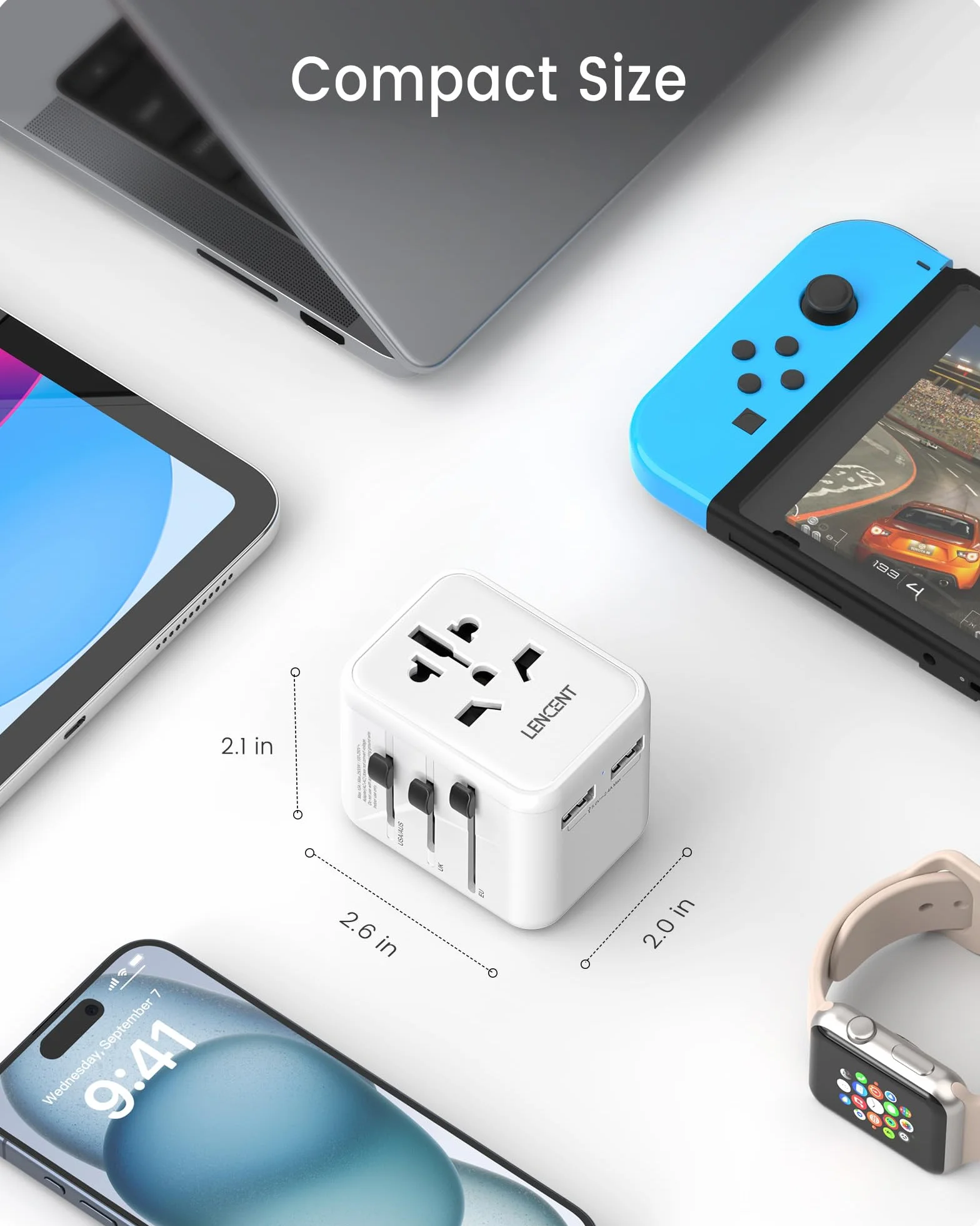 LENCENT Adattatore Spina Universale da Viaggio con 2 Porte USB Bianco per Europa/USA/UK/AUS