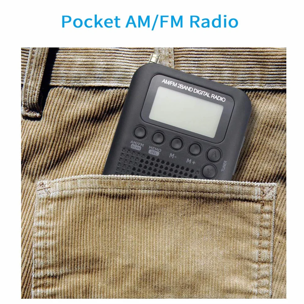 Mini Radio Tascabile AM/FM Portatile Digitale con Altoparlante Trasparente Lettore Musicale Sveglia Timer Auricolare