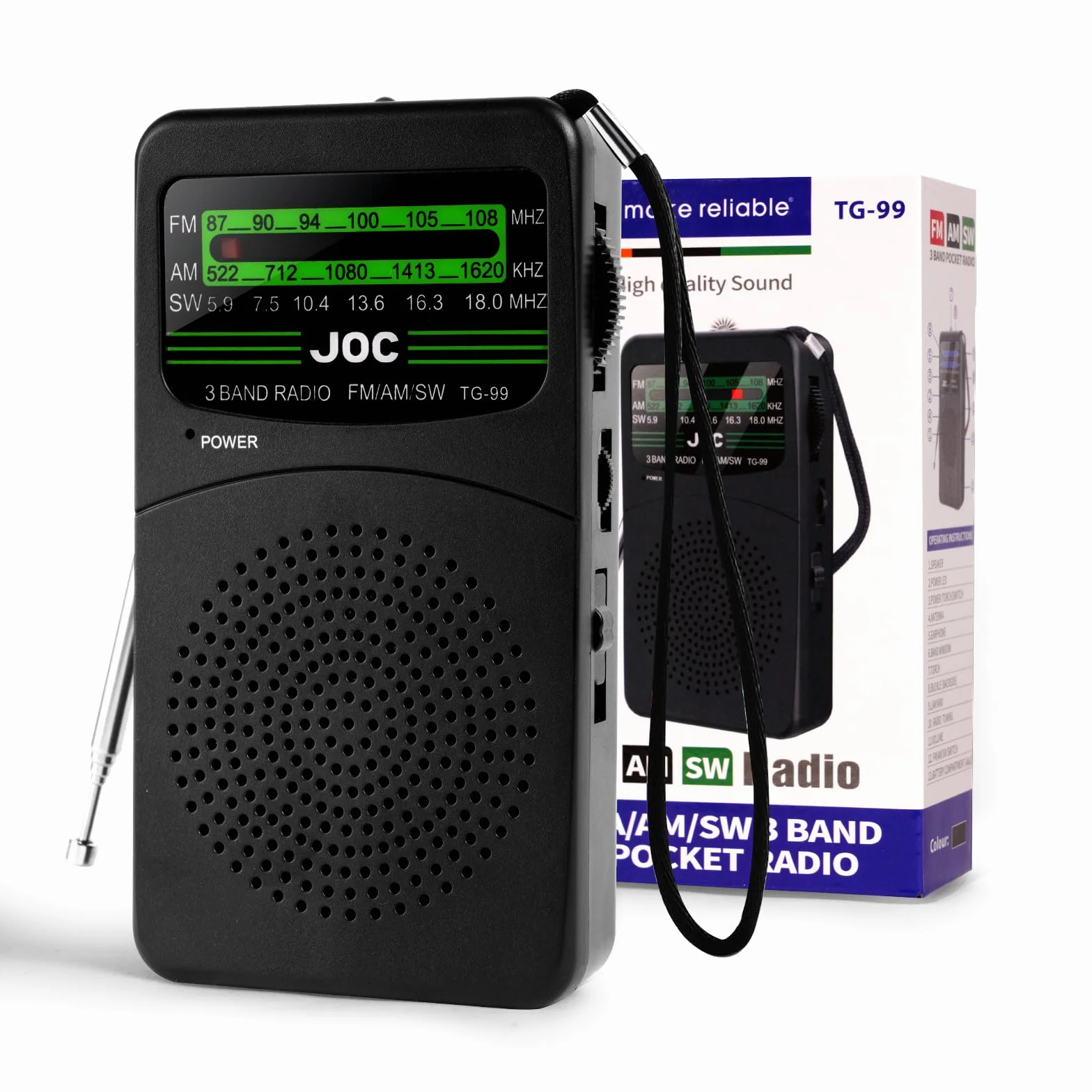 Radio Portatile FM/AM OSDUE, Radiolina Tascabile con Ricezione Eccellente, Batterie AA, Clip a Moschettone, Nero