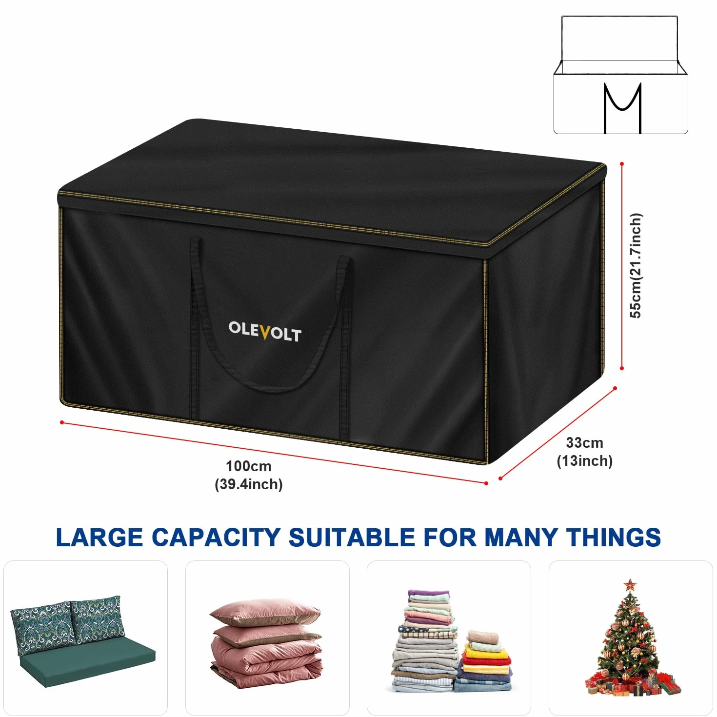 Borsa per Cuscini da Giardino Sacca per albero di Natale Tessuto Oxford 600D Impermeabile Custodia per Cuscini da Giardino Borsa di Stoccaggio per Esterni con Cerniera 100x33x55cm