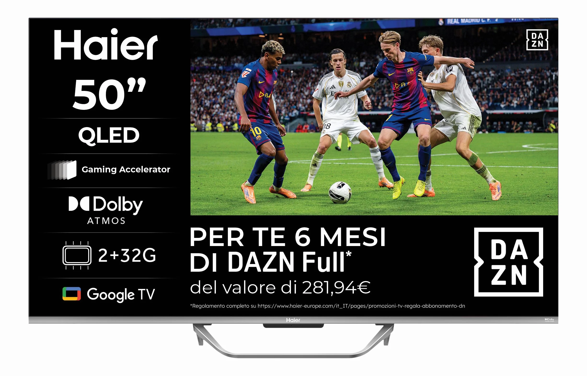 Haier 50" Smart TV QLED 4K Ultra HD Google TV Dolby Audio 120Hz HDMI 2.1 Bluetooth 5.1