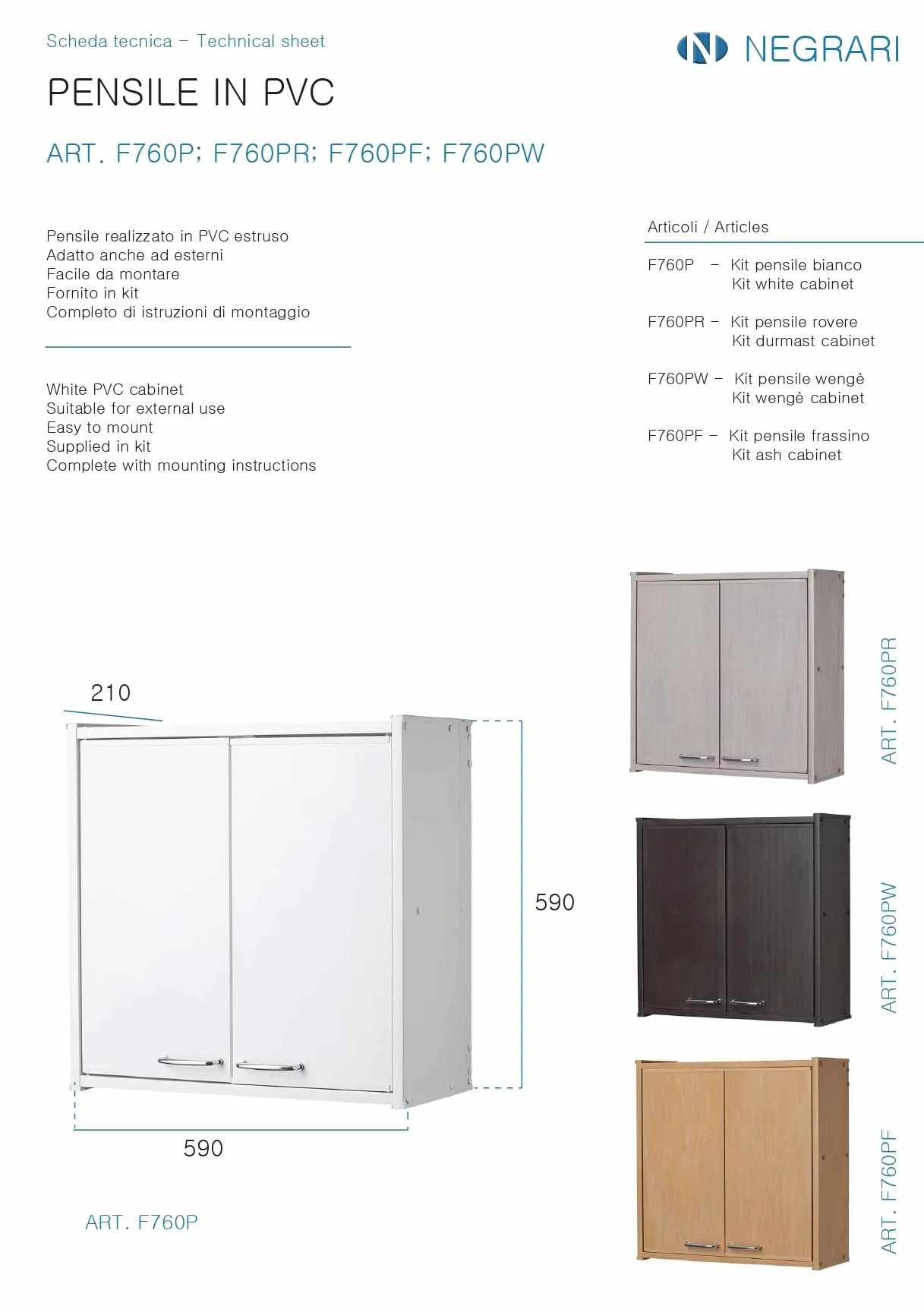 Negrari Pensile F760PAM Resina PVC 59x21x59 cm Bianco