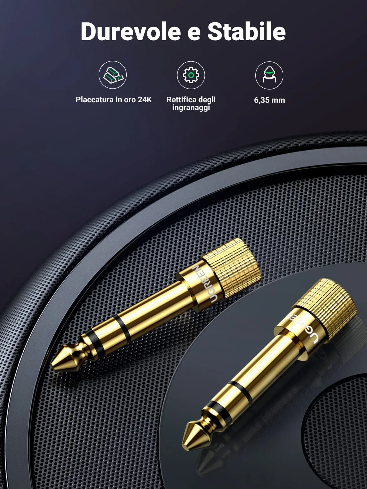 UGREEN Adattatore Audio Jack 3,5 Femmina a 6,3 Maschio Minijack HiFi 2 Pack
