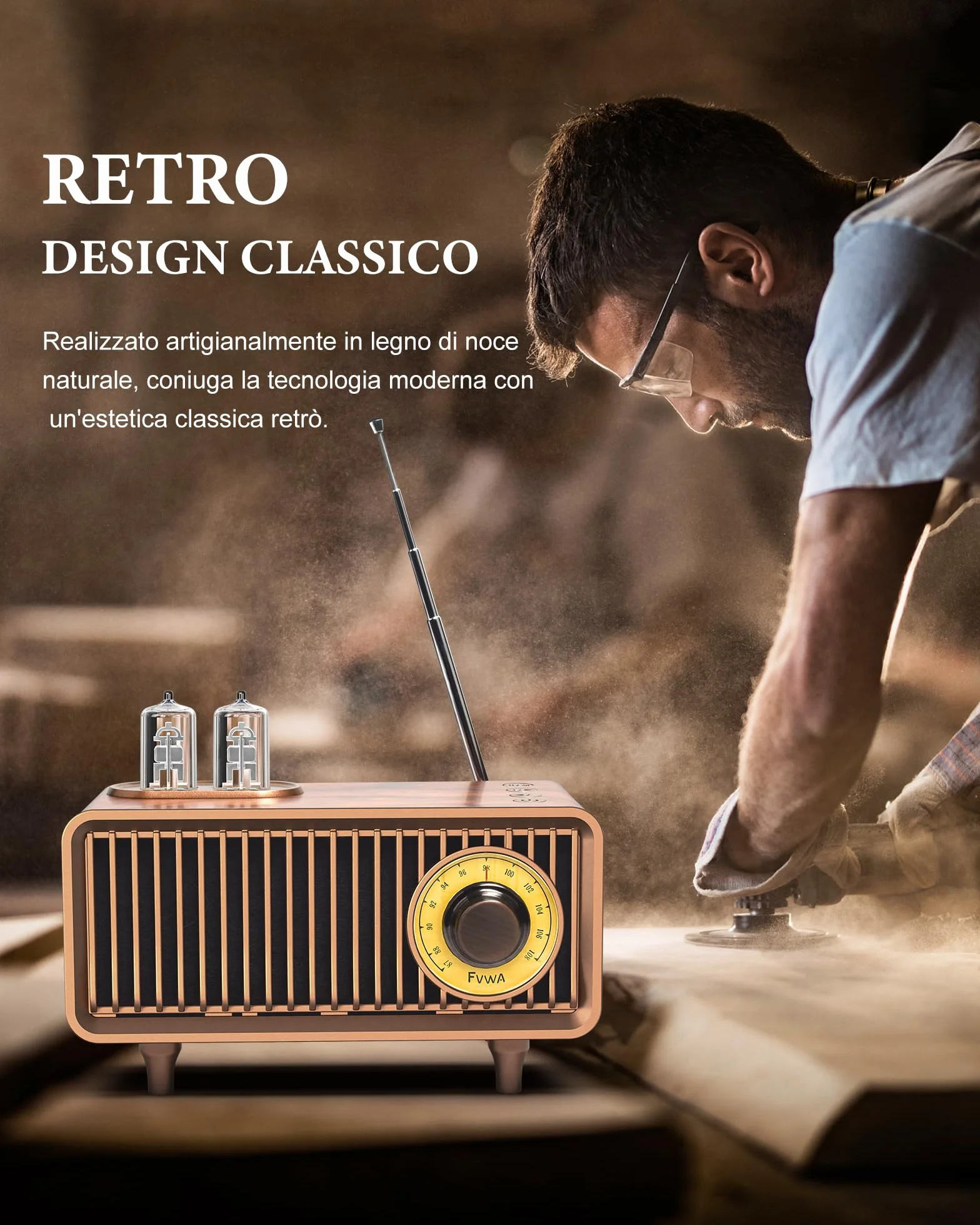 COLSUR Radio Vintage Legno, Radio Portatile Bluetooth AM FM Retrò Ricaricabile 1500mAh