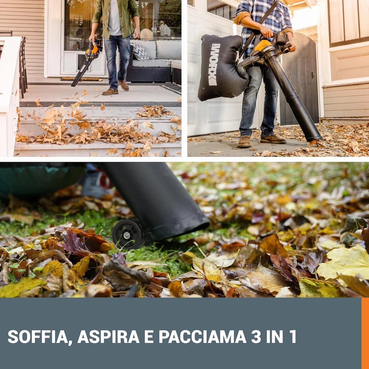 Worx WG583E.9 Soffiatore/aspiratore brushless da 40 V con sacco di raccolta - Solo utensile