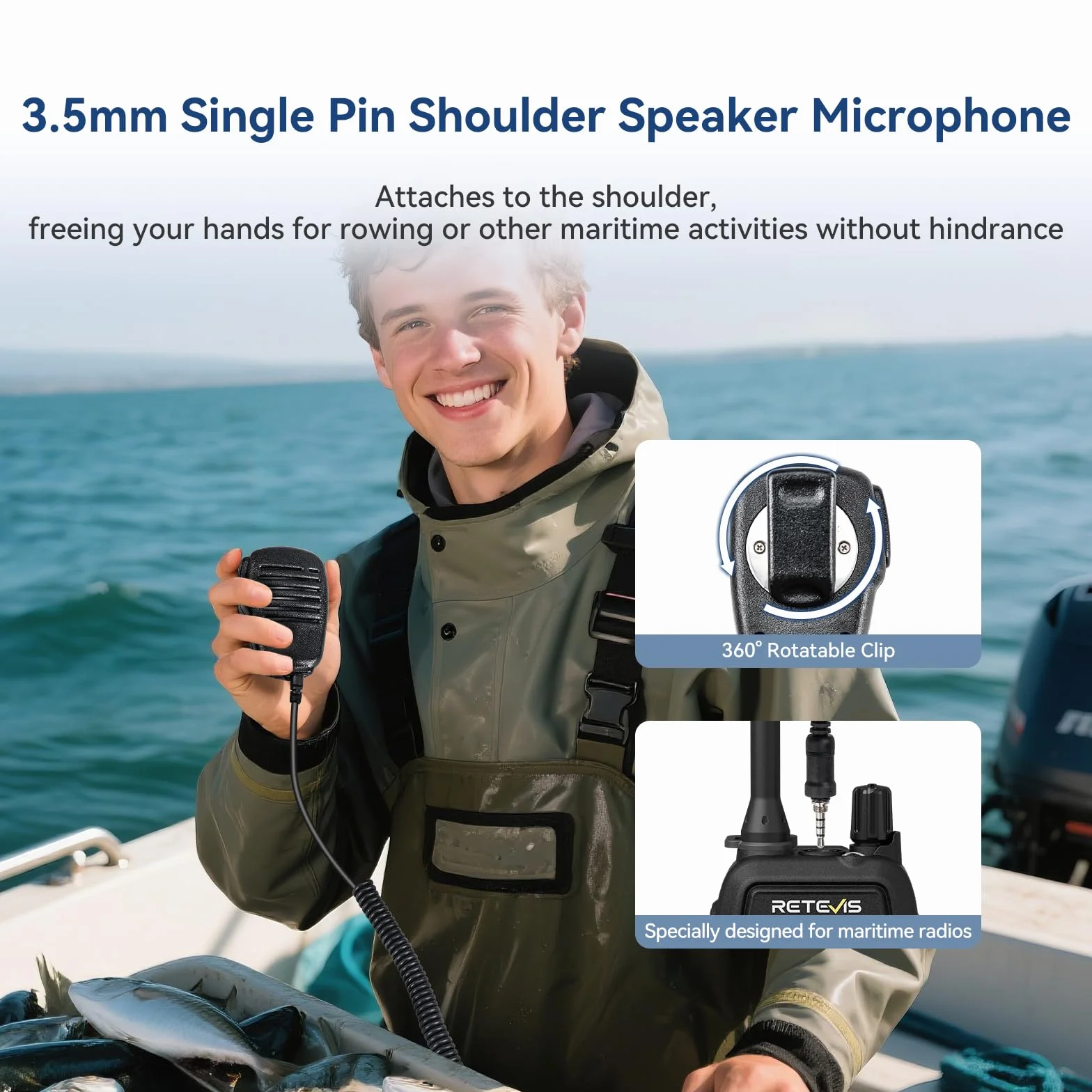 Retevis RM15 VHF Marino Walkie Talkie Portatile Galleggiante IP68 2000 mAh Batteria Schermo Due Colori 88 Canali Radio Bidirezionale per Barche Nero