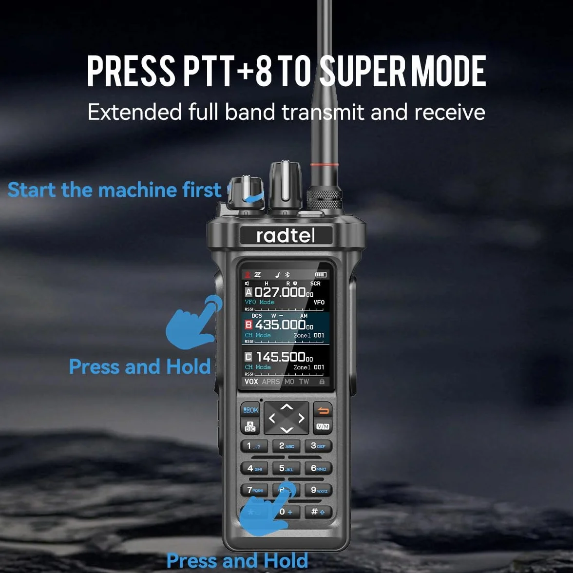 Radtel RT-950 PRO Radio amatoriale 10 W GPS APRS walkie-talkie portatile lungo raggio AM/FM/CB/SW/MW/LW Bluetooth NOAA analizzatore spettro