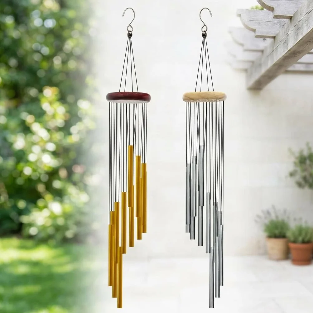 Campane eoliche, per esterni, con 12 tubi in alluminio, 23 pollici, per giardino, patio, decorazione per la casa, idea regalo (argento)