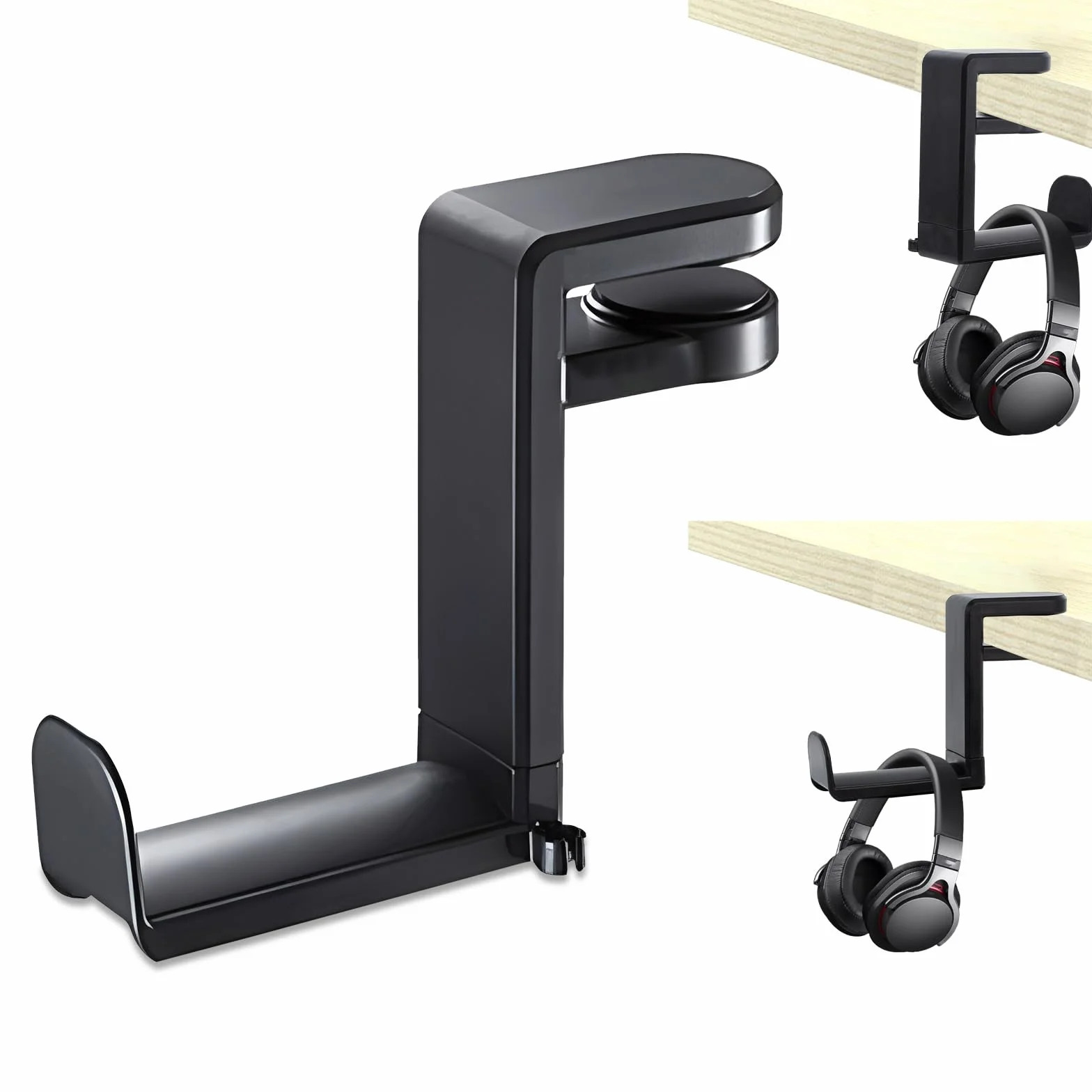 Porta Cuffie da Scrivania Supporto per Cuffie Gaming ABS Metallo Girevole 360° Salvaspazio Nero