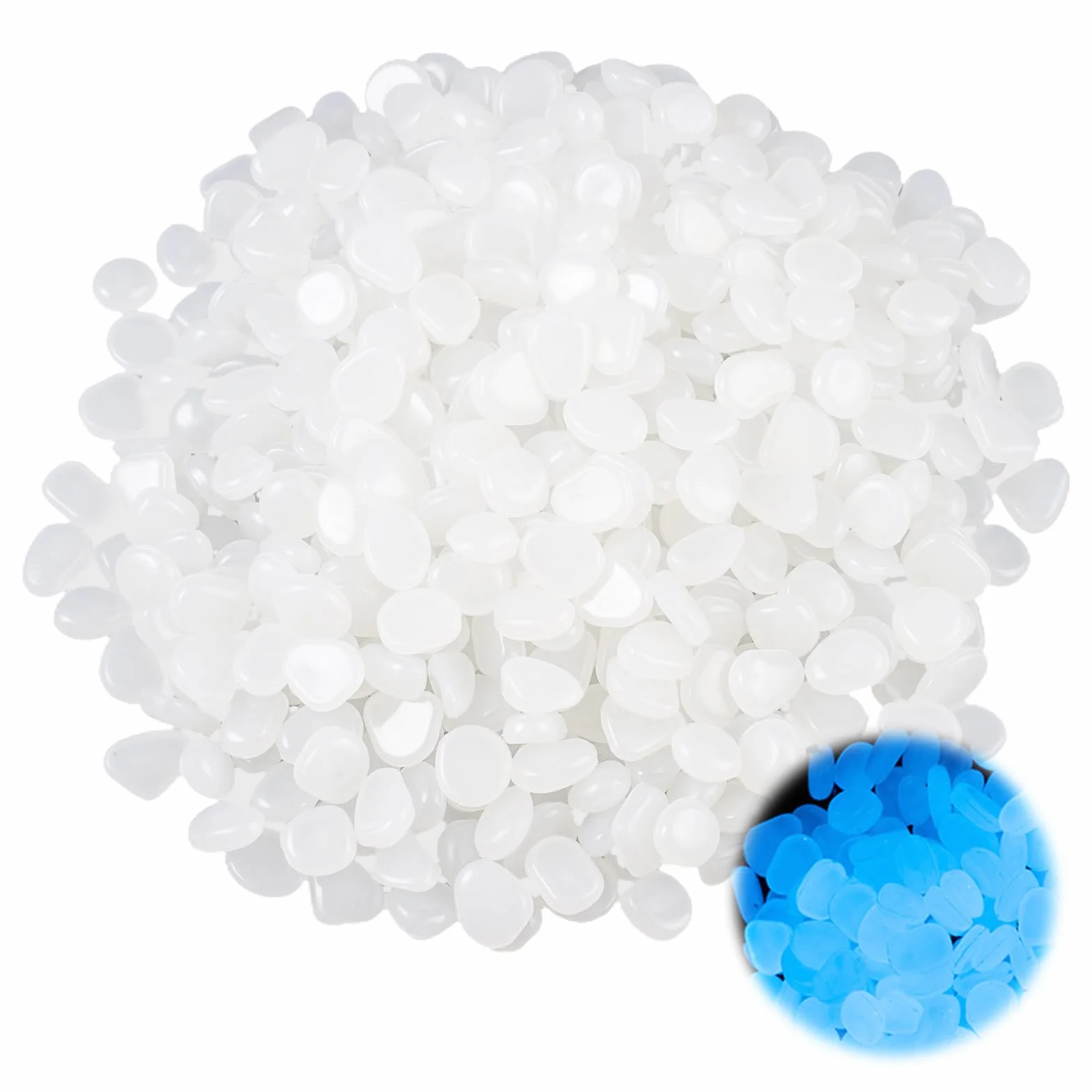 500 Pezzi Pietre Luminose Bianche Da Giardino, 1-1.5 cm Ciottoli Luminosi Fluorescenti, Sassi Luminosi da Giardino Solari, Sassi Decorativi per Vasi, Decorative Ciottoli Brillanti per Vaso Pianta