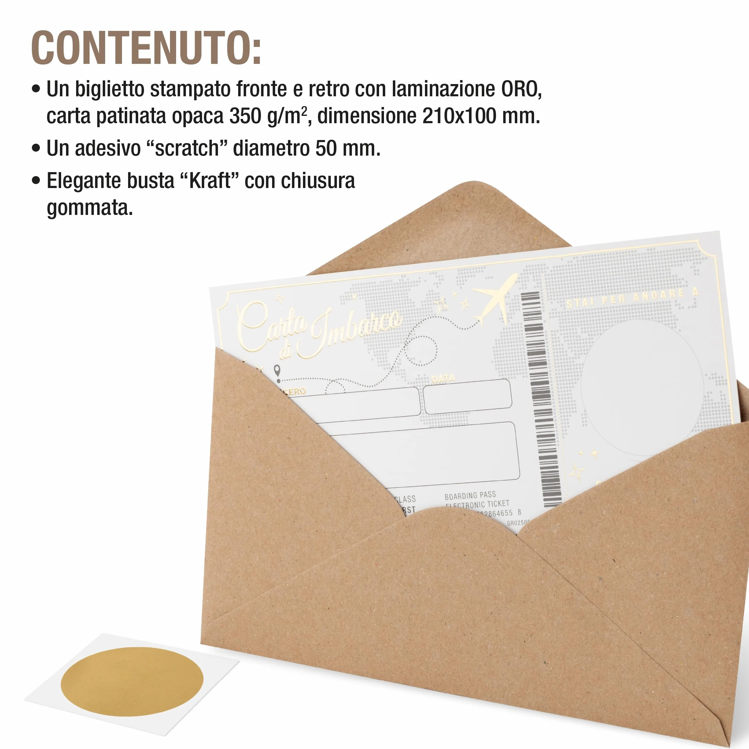 SIMAITALIA Biglietto Viaggio Sorpresa da Grattare - Elegante Regalo per Viaggiatori Personalizzabile (Bianco e Oro)