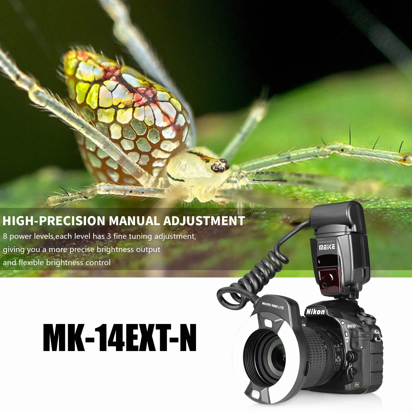 Meike MK-14EXT-N I-TTL Macro Ring Lite Flash LED AF Assist Lamp for Nikon D5100 D3200 D3300 D5200 D90 D850 D3500