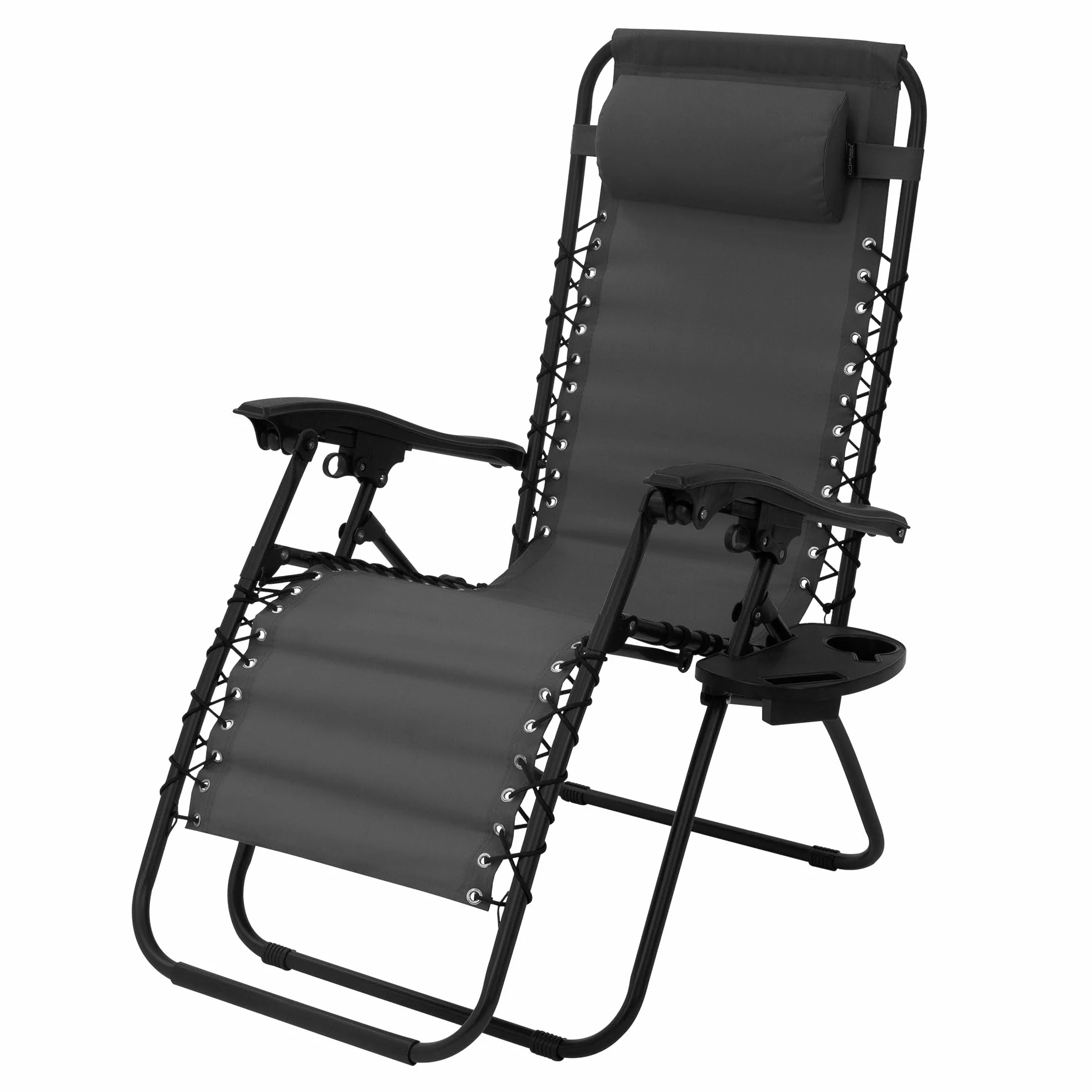 ML-Design Sedia a Sdraio da Giardino Tessuto Oxford 600D Antracite Reclinabile Portabevande e Scomparto per Telefono Cuscino Incluso Telaio in Acciaio Lettino Gravità Zero da Spiaggia con Braccioli