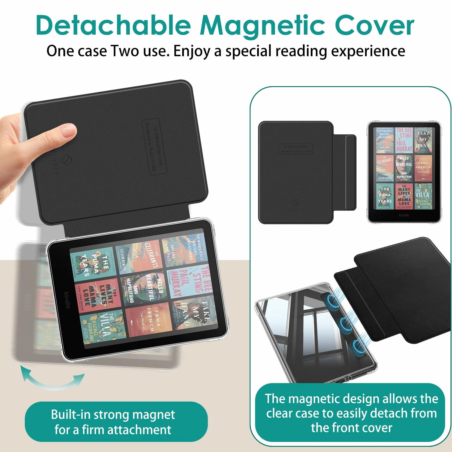 FINTIE Staccabile Custodia Magnetica per Kindle Paperwhite 7" (12ª Gen, 2024) e Kindle Colorsoft (1ª Gen, 2024/2025), Cover Posteriore Sottile Leggero con Auto Sveglia/Sonno, Nero