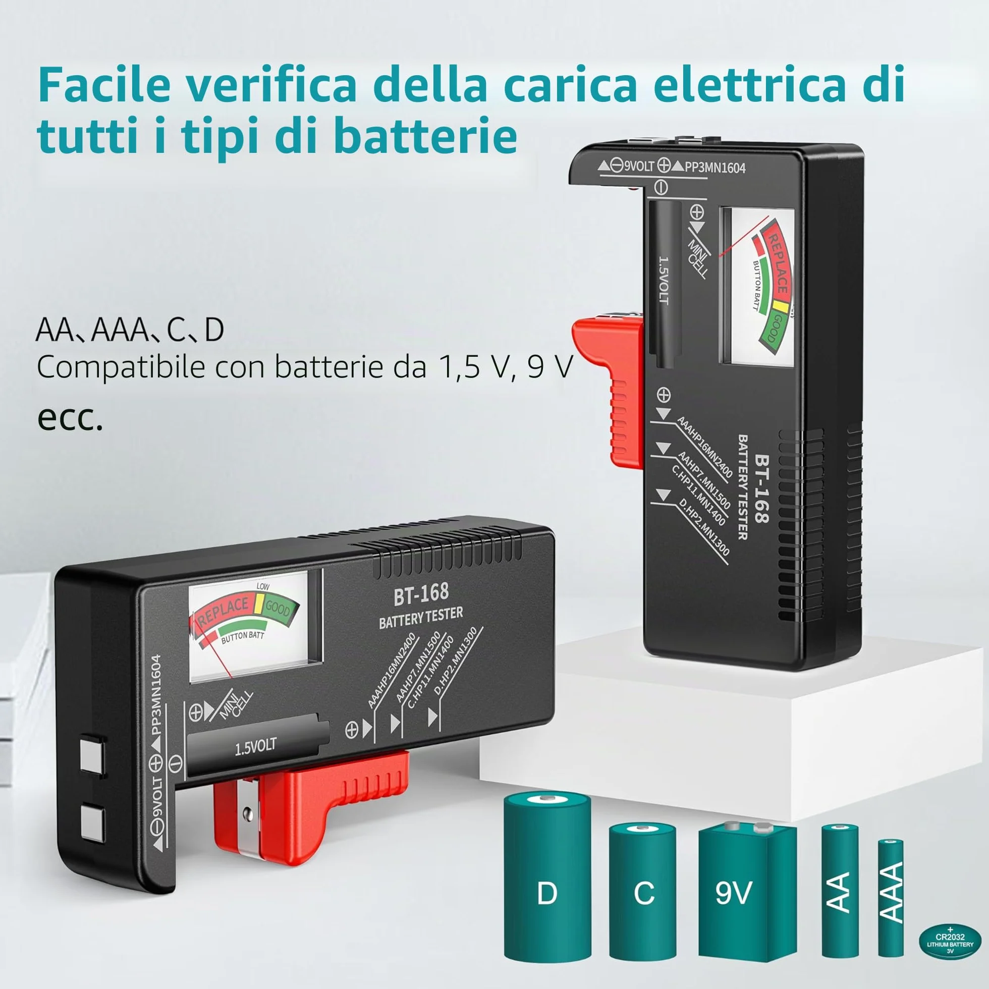 Dlyfull Tester per batteria universale AA AAA C D 9V, misuratore veloce per batterie 1,5V e a bottone