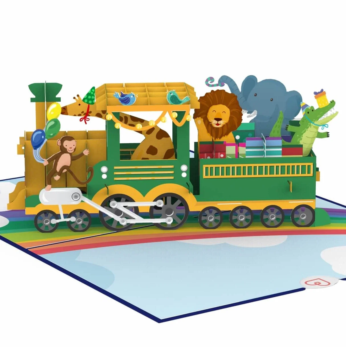 Papercrush® Biglietto Pop-Up Treno di Compleanno 3D con Ferrovia, Animali e Regali per Bambini con Busta per Denaro