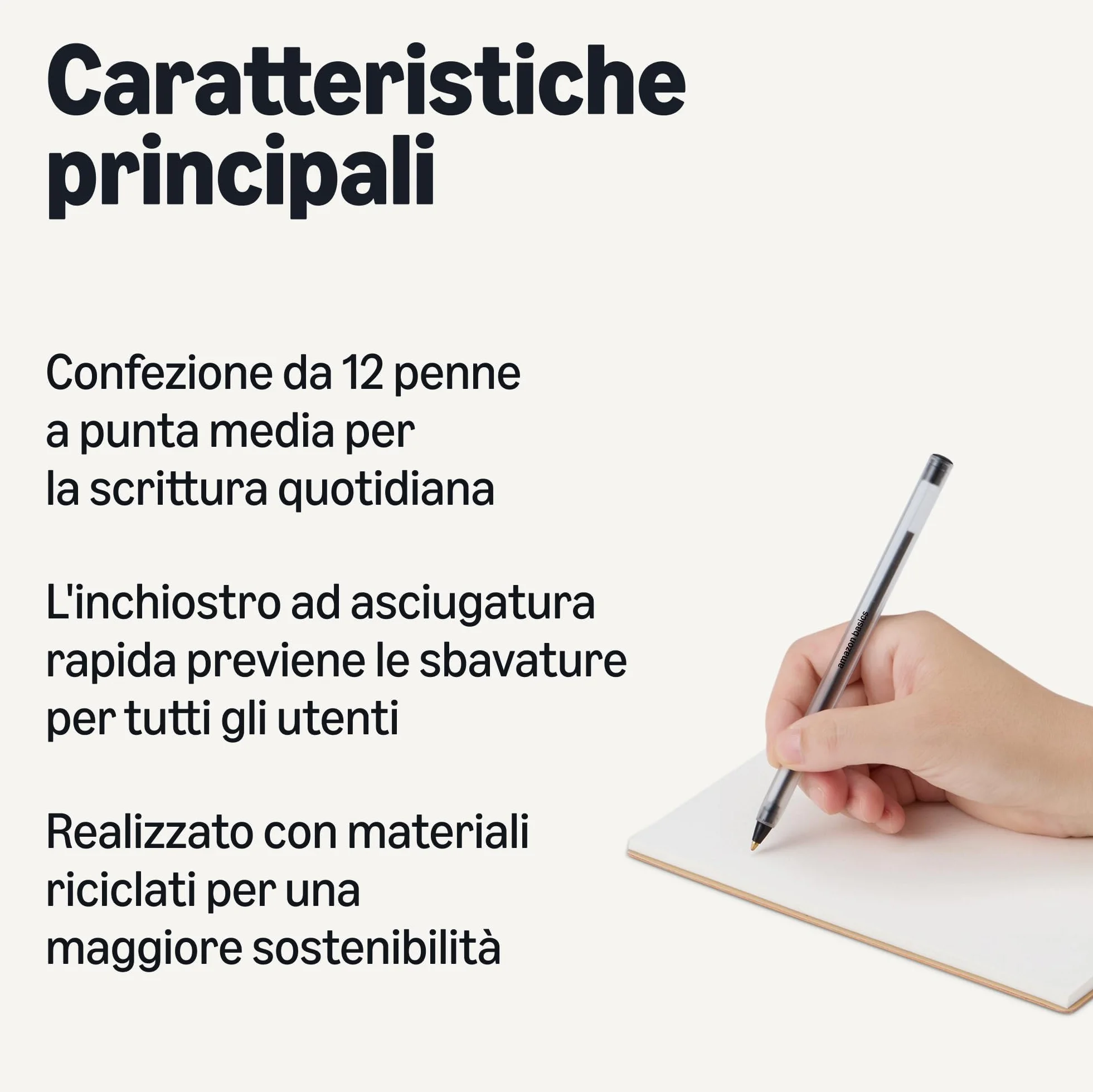 Amazon Basics Set di Penne a Sfera Punta da 1,0 mm Inchiostro Nero Confezione da 12