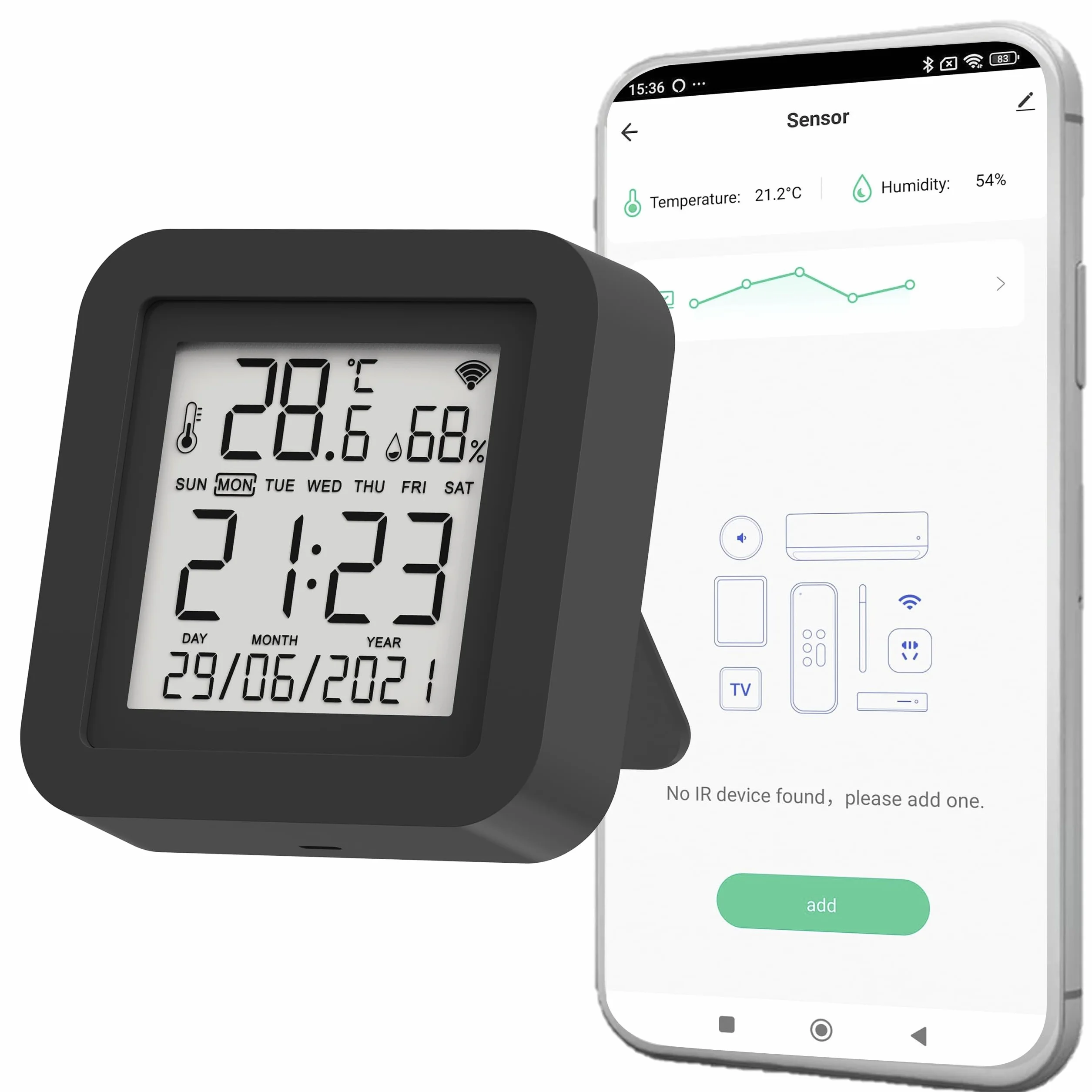 Telecomando universale WiFi IR Nivian con sensore di temperatura e umidità - Telecomando intelligente tramite App Tuya, compatibile con Alexa e Google Home, Home Automation Smart Home