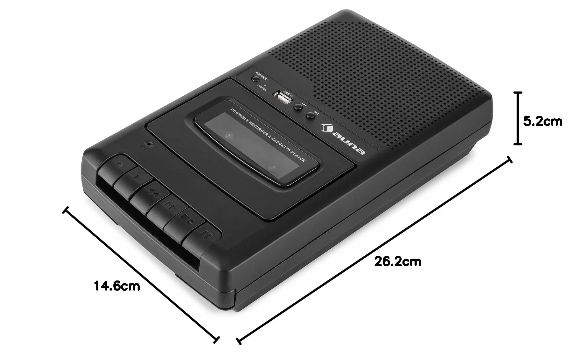 AUNA RQ-132USB Mangianastri Lettore Cassette Tape Portatile con Microfono Nero