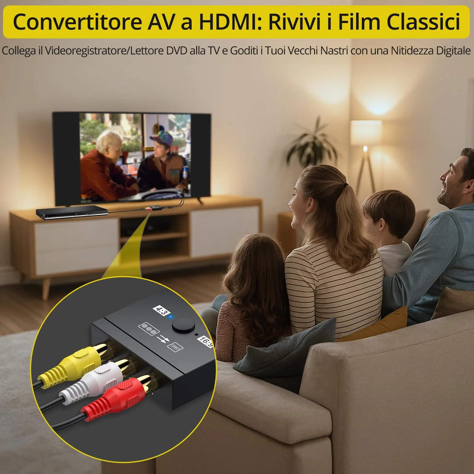 PROZOR Convertitore da RCA a HDMI 1080p CVBS Audio Video Composito PAL/NTSC per Wii PS1 PS2 N64