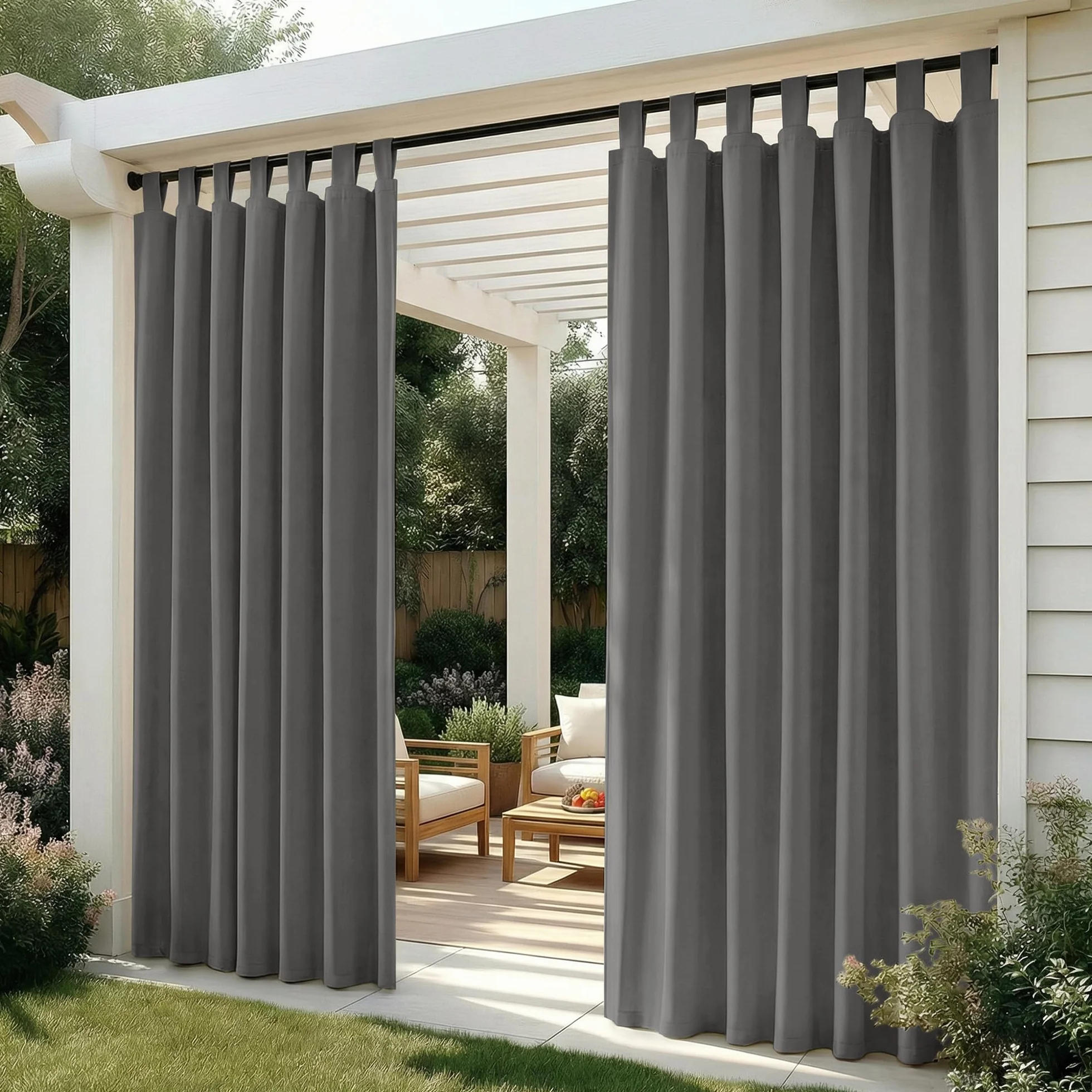 Deconovo Tende da Sole per Esterno 132x214 cm, Set da 2 Tende Idrorepellenti Oscuranti e Termiche con Passanti, per Gazebo, Pergola, Balcone, Terrazza e Veranda, Grigio Chiaro