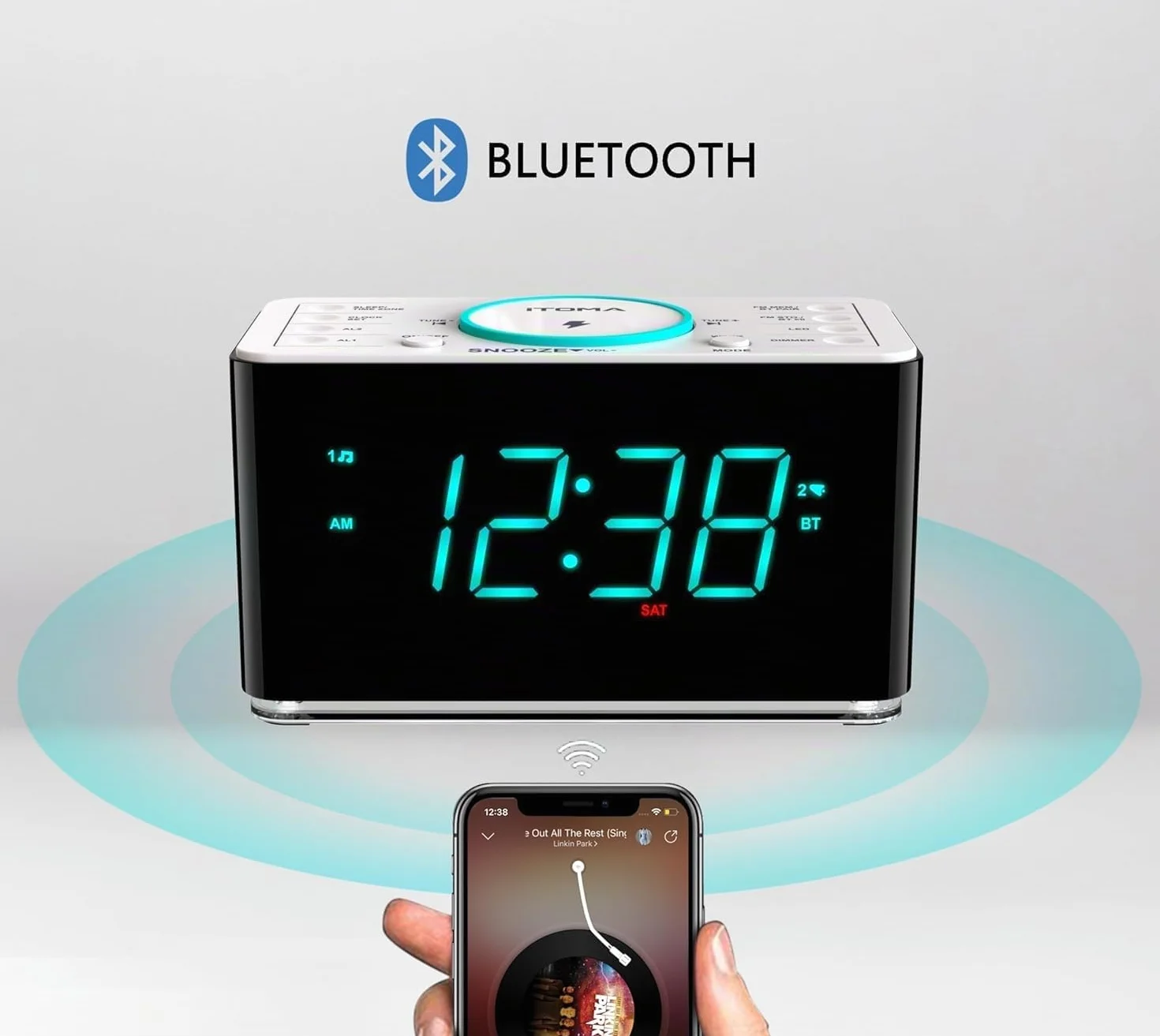 iTOMA CKS207 Radiosveglia Bluetooth 15W Caricabatterie Wireless FM Radio USB Doppia Sveglia