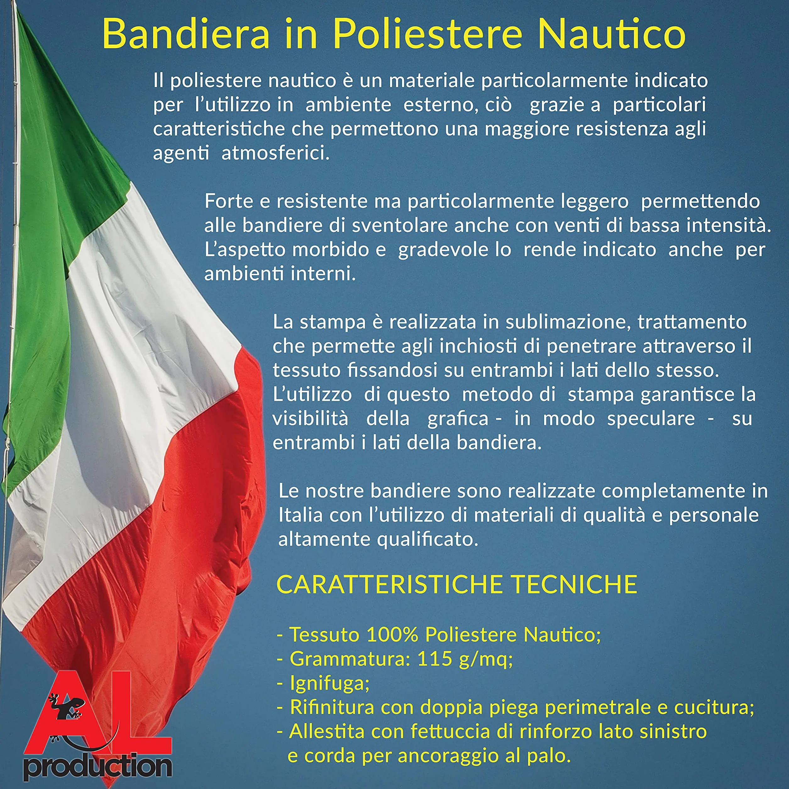 Bandiera SARDEGNA 70x100 cm poliestere NAUTICO 115 gr/mq con corda e guaina