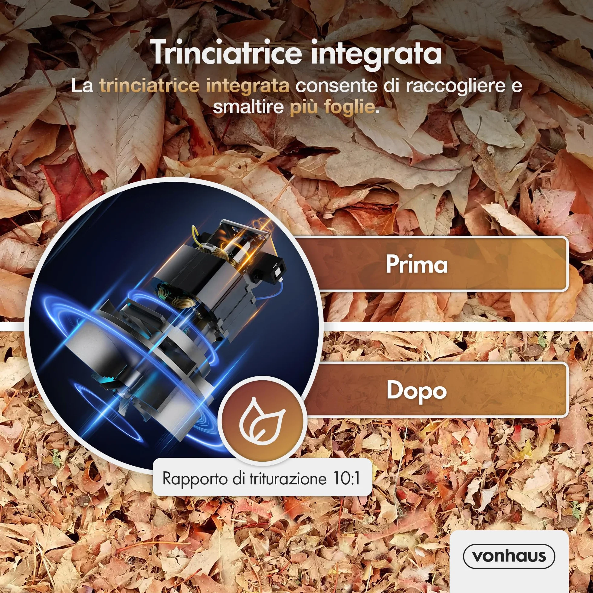 VonHaus Soffiatore e Aspirafoglie da Giardino da 3000 W – Soffiatore Foglie per Giardini, Grondaie, Vialetti – Leggero, con Tracolla, Ruote, Sacca Raccolta da 35 Litri