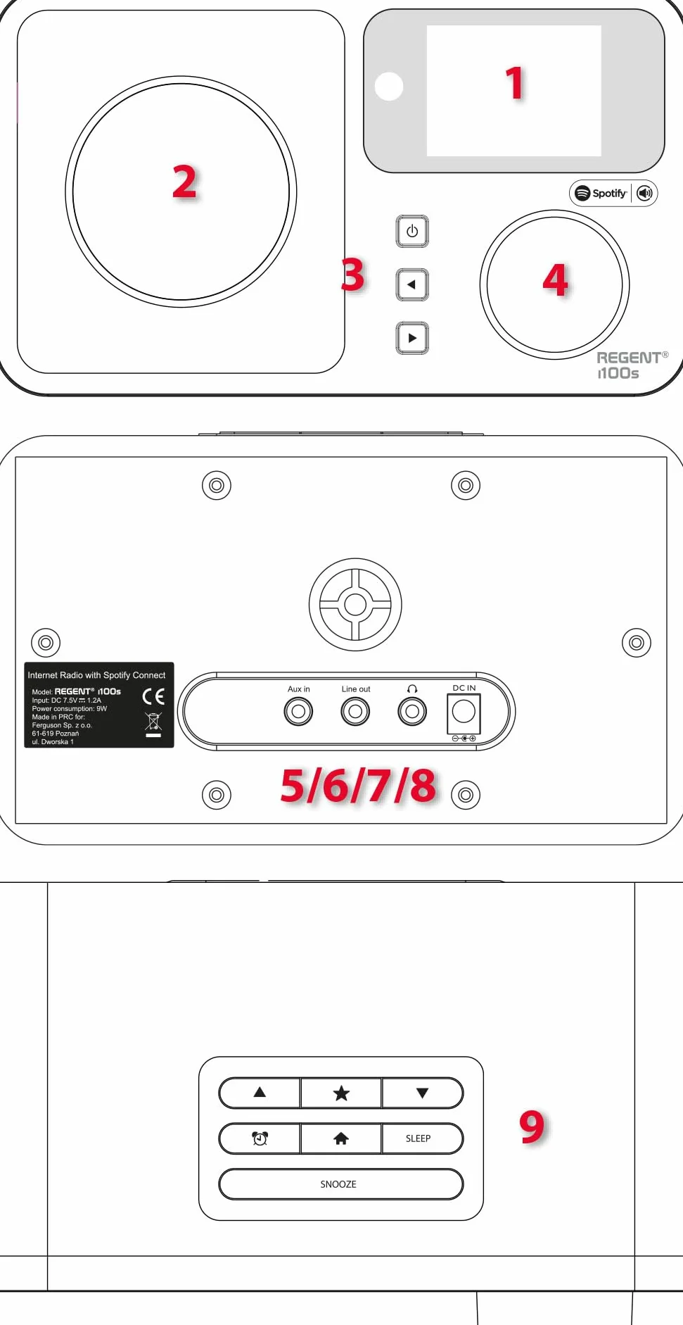 REGENT i100s Radio Internet z SPOTIFY Connect Wi-Fi Radio Cyfrowe Kuchenne z Bluetooth Budzik Snooze Timer Wyświetlacz LCD Kolorowy Drewno