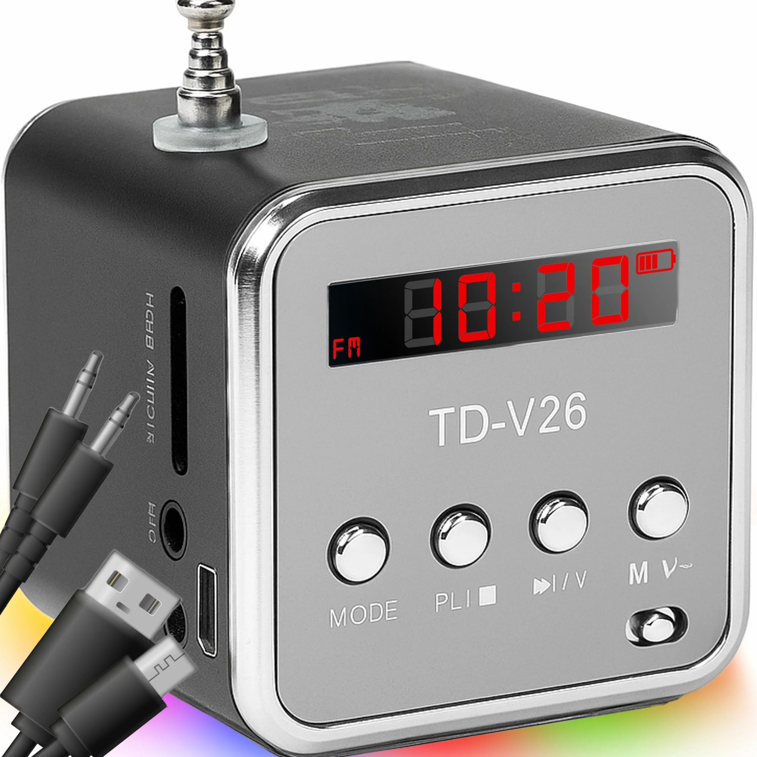 Retoo Radio Portatile FM 3W 45dB Micro SD TF Altoparlante Digitale MP3 USB Nero-Grigio