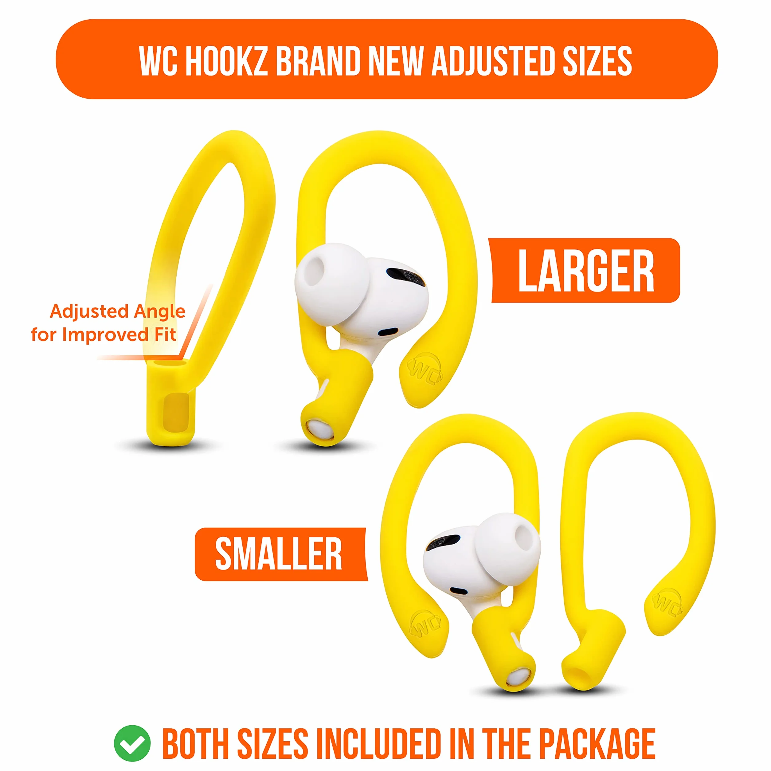 Wicked Cushions WC HookZ Ganci sopra l'orecchio per AirPods Pro 1, 2 e AirPods 1, 2, 3 - Due paia, Neon Yellow