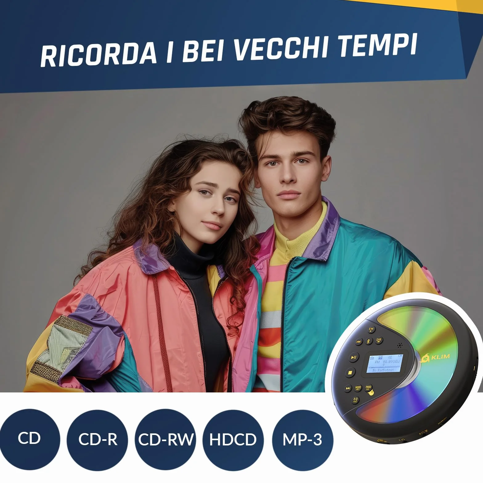 KLIM Discover Lettore CD HiFi Portatile Radio FM Bluetooth Nero/Oro