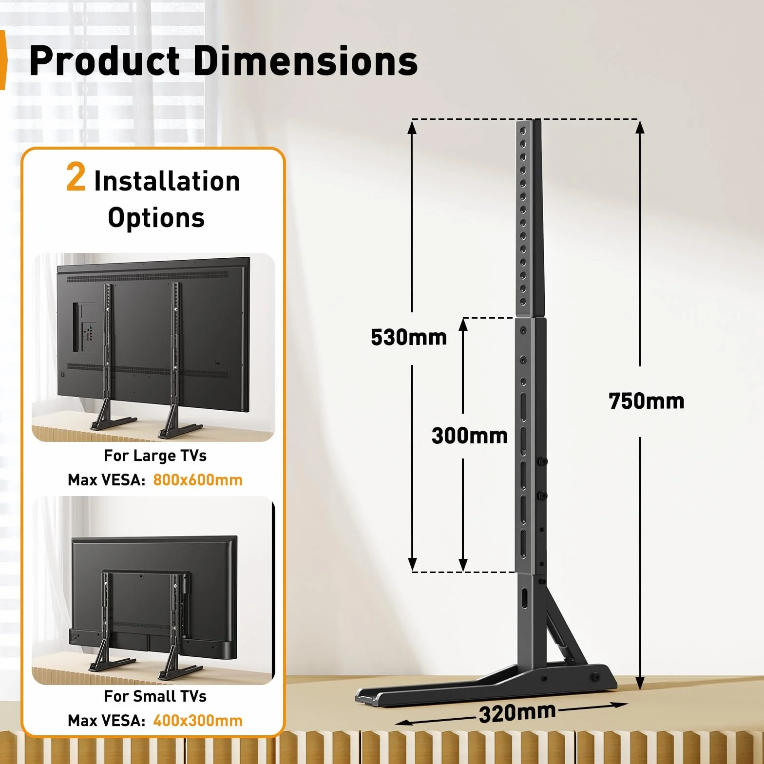 Perlegear Supporto TV da Tavolo Universale 22-70 Pollici VESA 800x600 mm 50 kg
