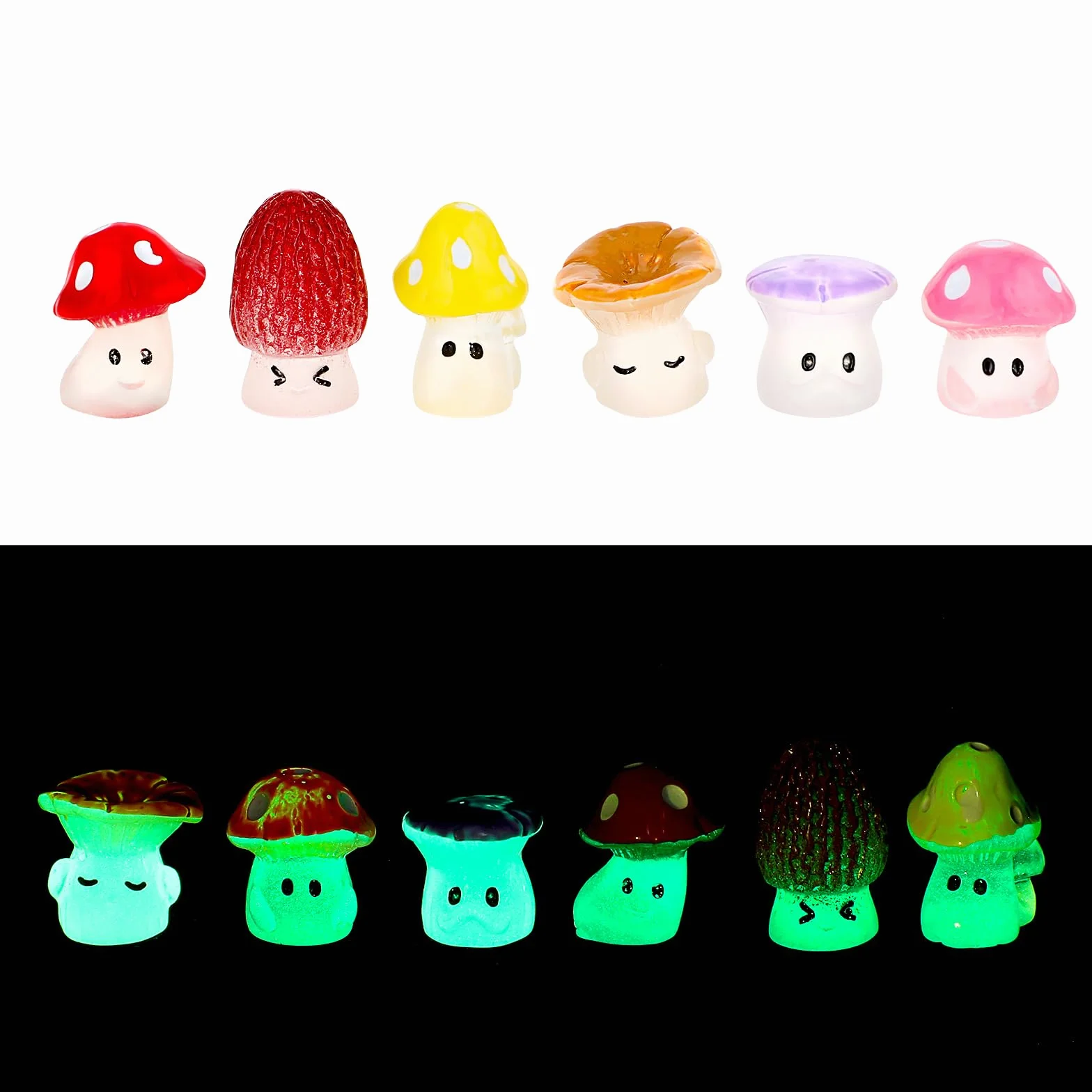 Andibro 12 mini funghi in resina luminosi, piccoli funghi selvatici, decorazione in miniatura, paesaggi per giardini, cortili, giardini in miniatura, che si illuminano al buio