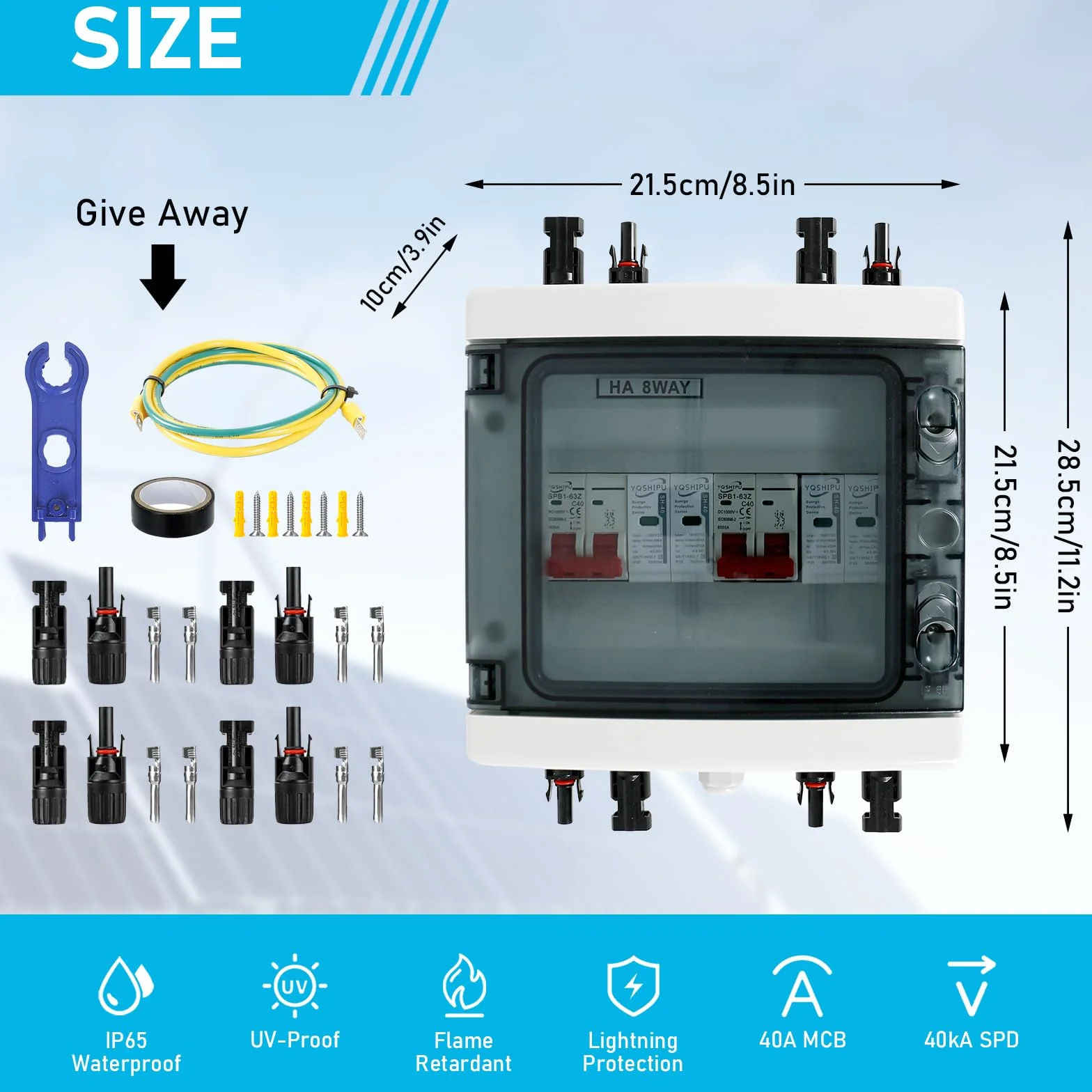Scaricatore di Sovratensione DC 40A 1000V 2 In 2 Out Protezione Contro Fulmini IP65