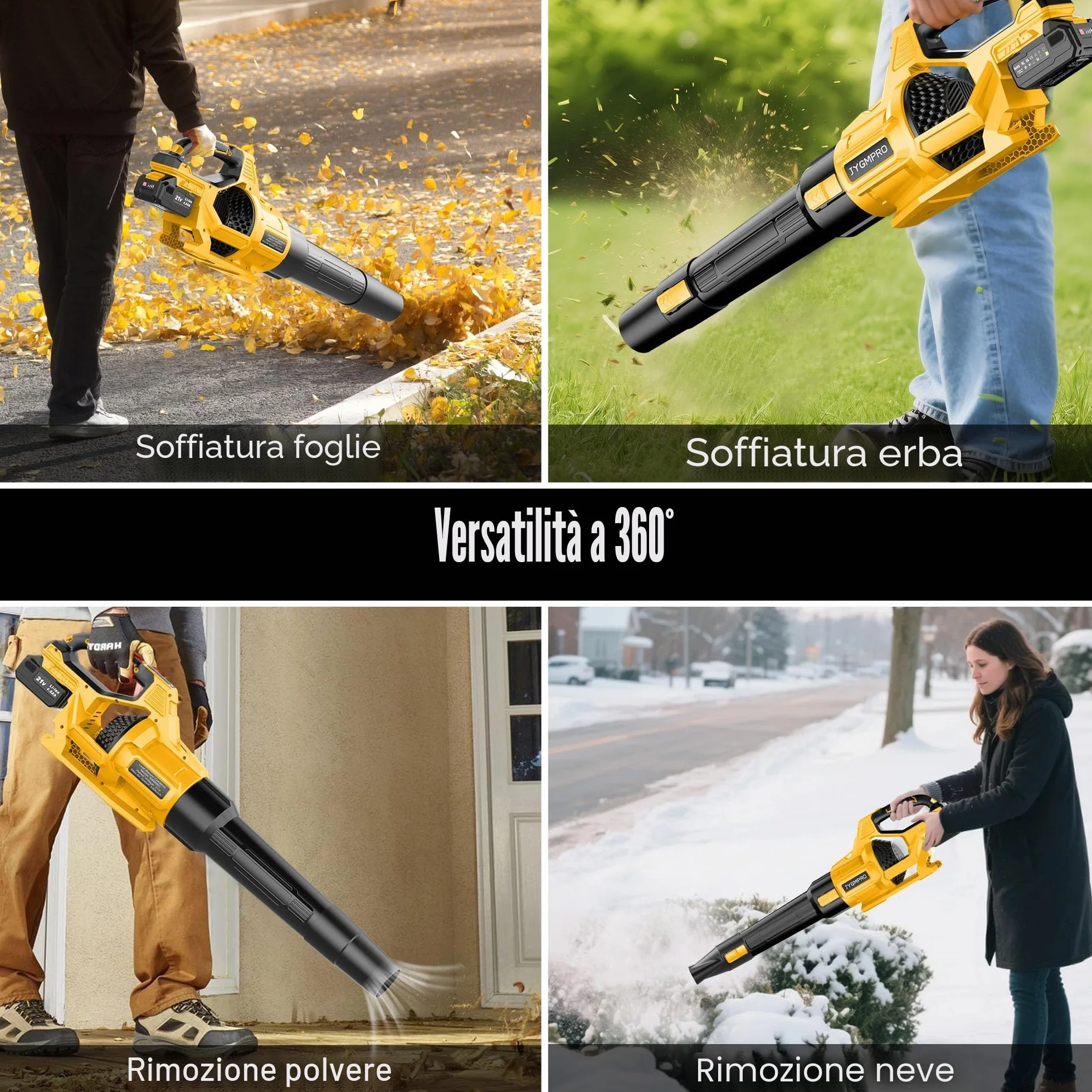 21V Soffiatore a Batteria, Soffiatore Foglie Elettrico con 2 Batteria da 4,0Ah, 2 Ugelli, 3 Velocità Regolabili, Tracolla per Foglie, Neve, Polvere e Detriti