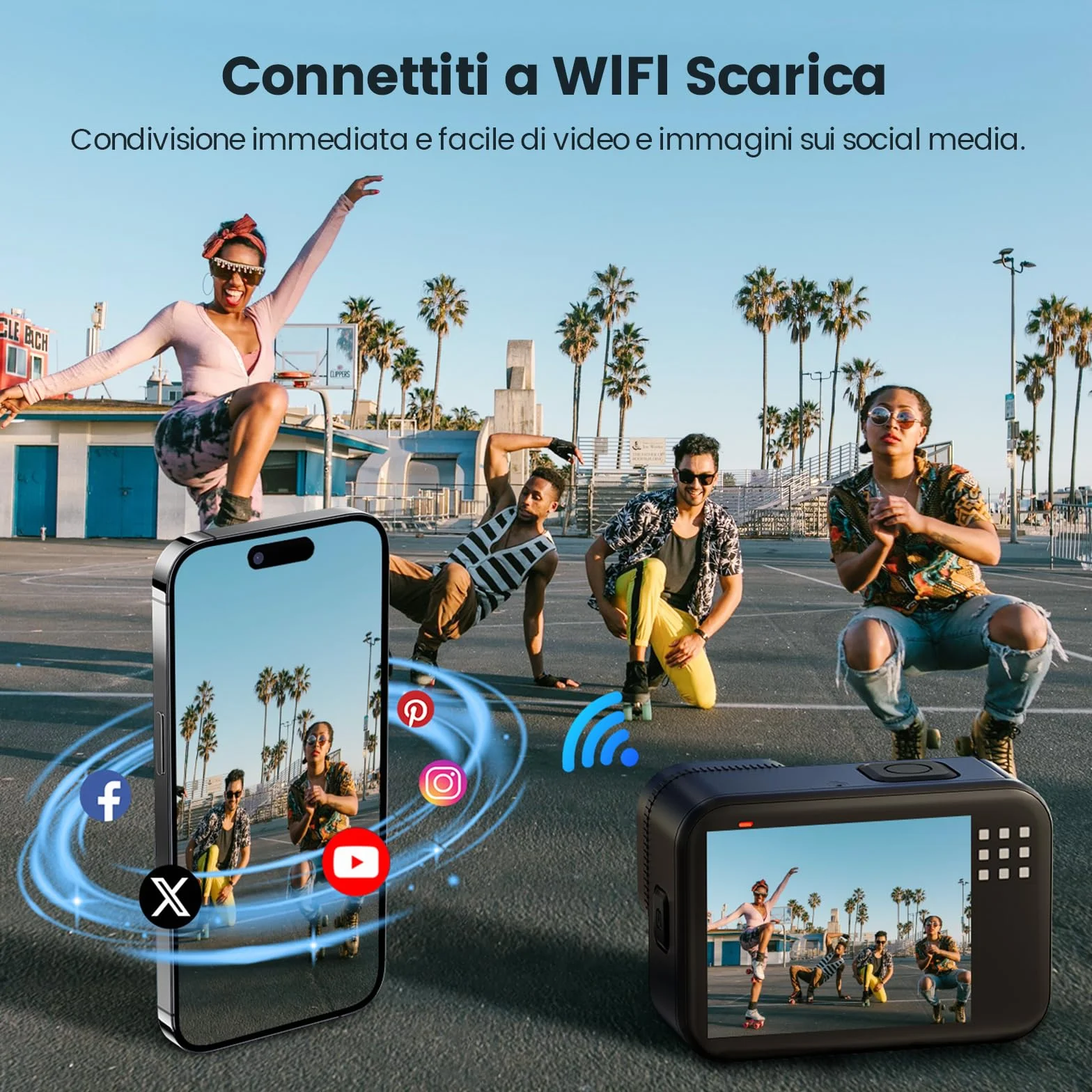 Action Cam 4K 60FPS 48MP 50ft Fotocamera Subacquea con 64GB Scheda WIFI Grandangolo 170° Telecomando 2x1350mAh