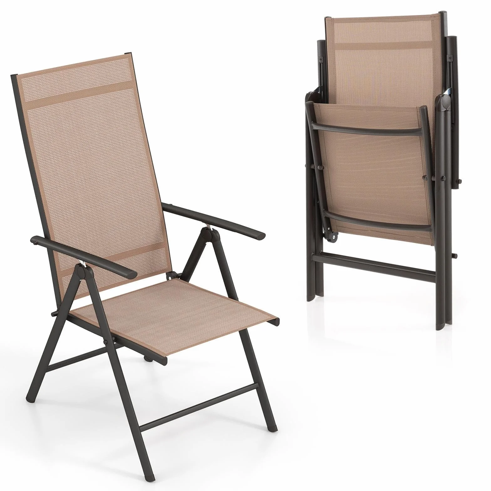 RELAX4LIFE Sedia Pieghevole da Giardino, Schienale Reclinabili a 7 Livelli, Sedia da Esterno Portatili per Giardino, Cortile, Bordo Piscina, Campeggio (Marrone,1)