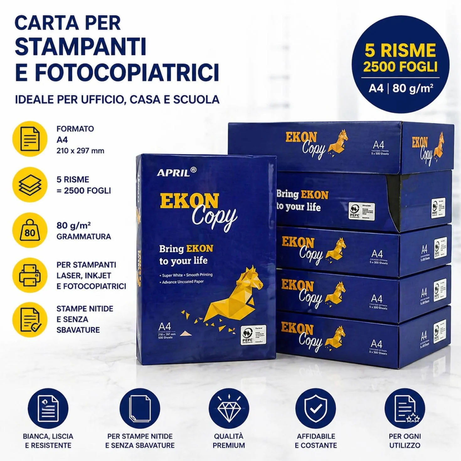 Risma Carta A4 5 pacchi 2500 fogli