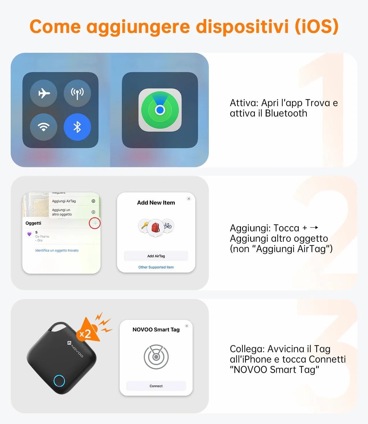 NOVOO Smart Tag Apple Find My Localizzatore Oggetti Allarme 80 dB Batteria Sostituibile Blocco Bambini Tracker Chiavi Portafoglio Bagagli 4 Pezzi
