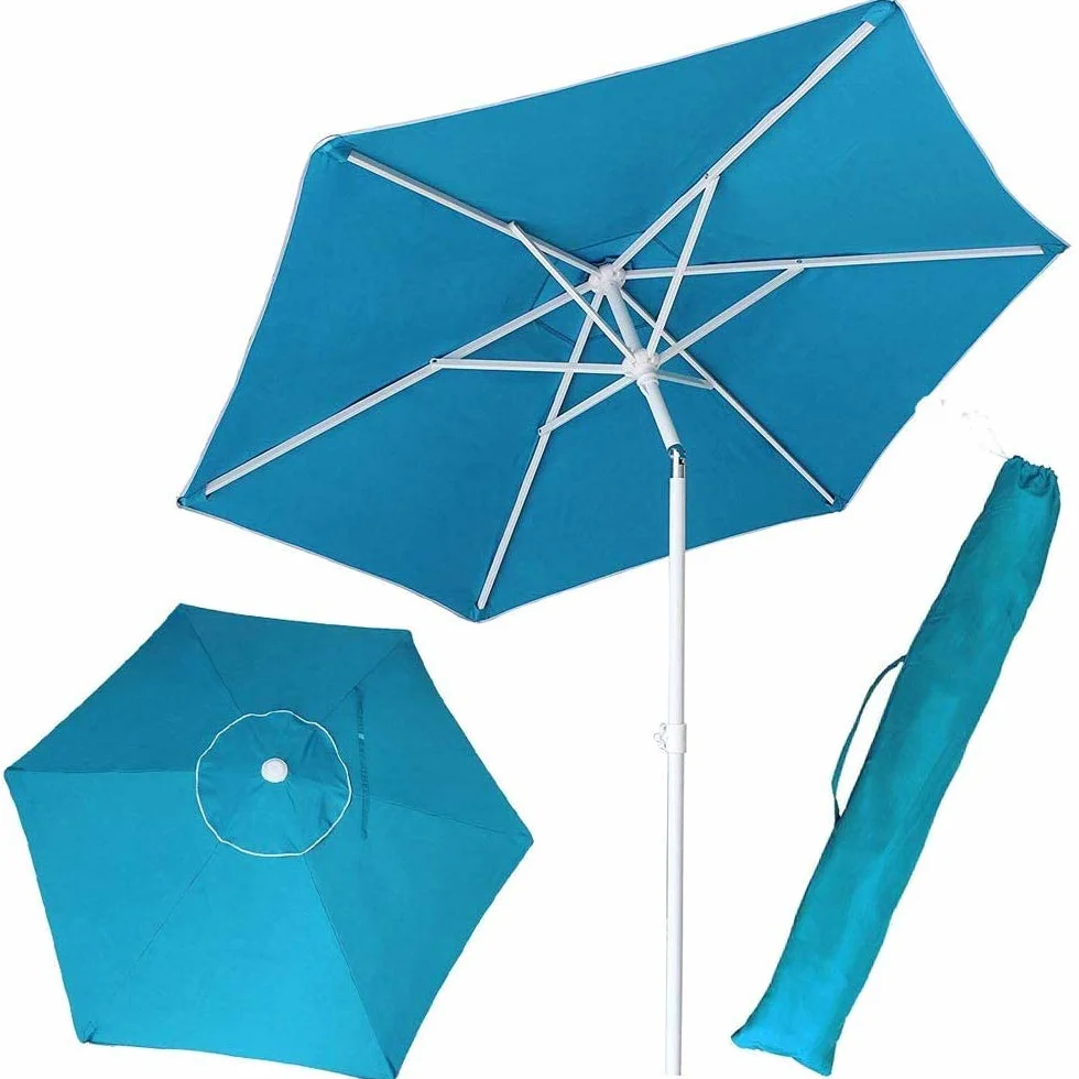 BAKAJI Ombrellone da Mare Spiaggia Giardino con Palo in Acciaio Reclinabile Rivestimento in Tessuto Anti UV Diametro 210 cm con Tracolla Custodia