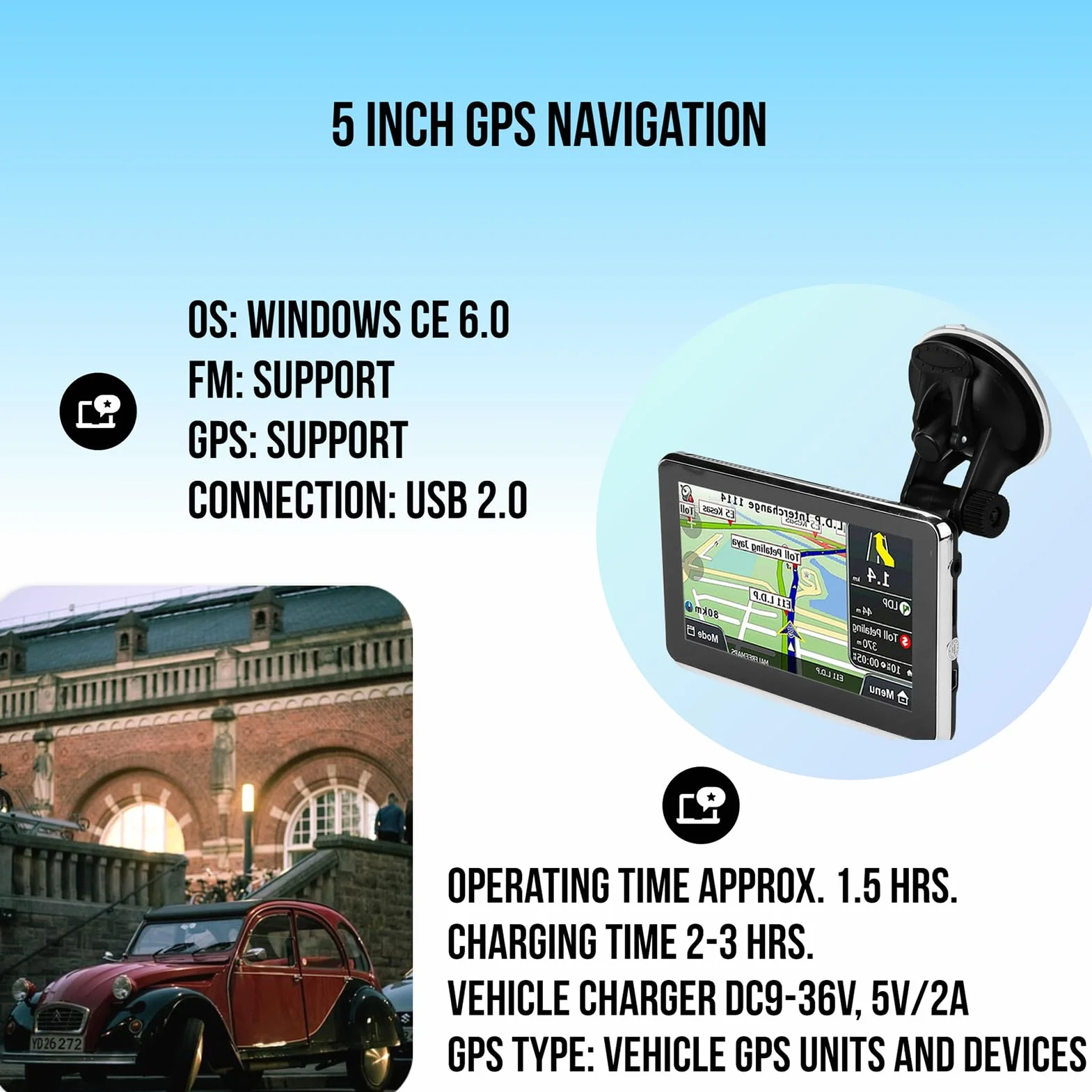 Navigatore GPS Touch Screen 5 Pollici Universale per Auto Camion