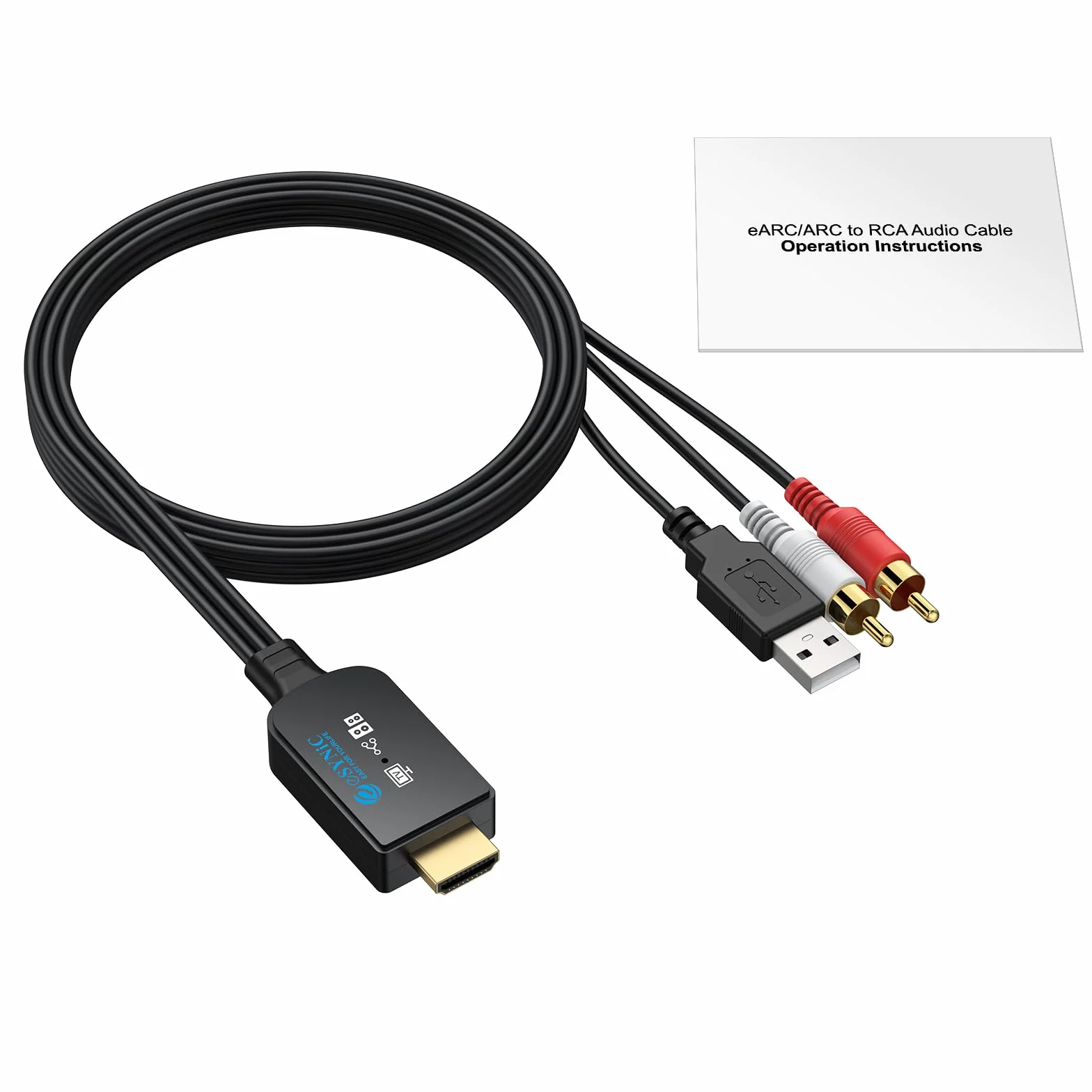eSynic 192KHz Cavo Convertitore Audio HDMI eARC/ARC a RCA per HDTV Altoparlanti Cuffie, Supporta CEC Telecomando, eARC ARC Audio Extractor con Cavo Integrato 1.5m, Uscita L/R PCM 2CH