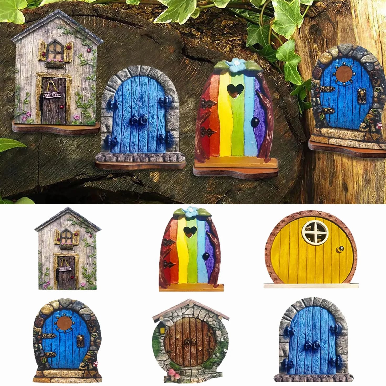 B-019-B 6 Pezzi Porticina Elfo Dell'Albero Del Giardino Delle Fate, Porta In Miniatura Decorazione Fata Piccola Casa Bambini Mini Regalo, Miniatura Fata Giardino Decorazione Esterna