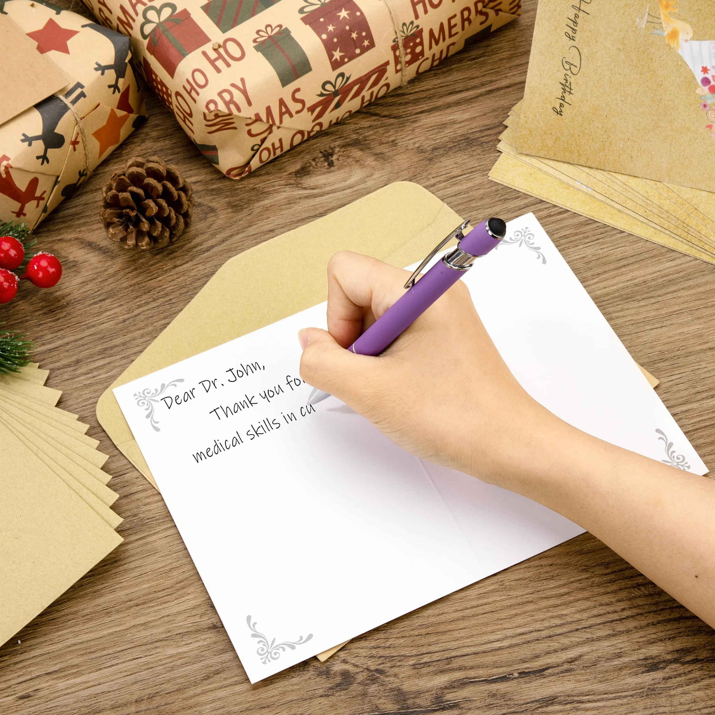 Biglietti di Auguri in Carta Kraft con Buste Adesivi 12 Pezzi per Compleanno Natale